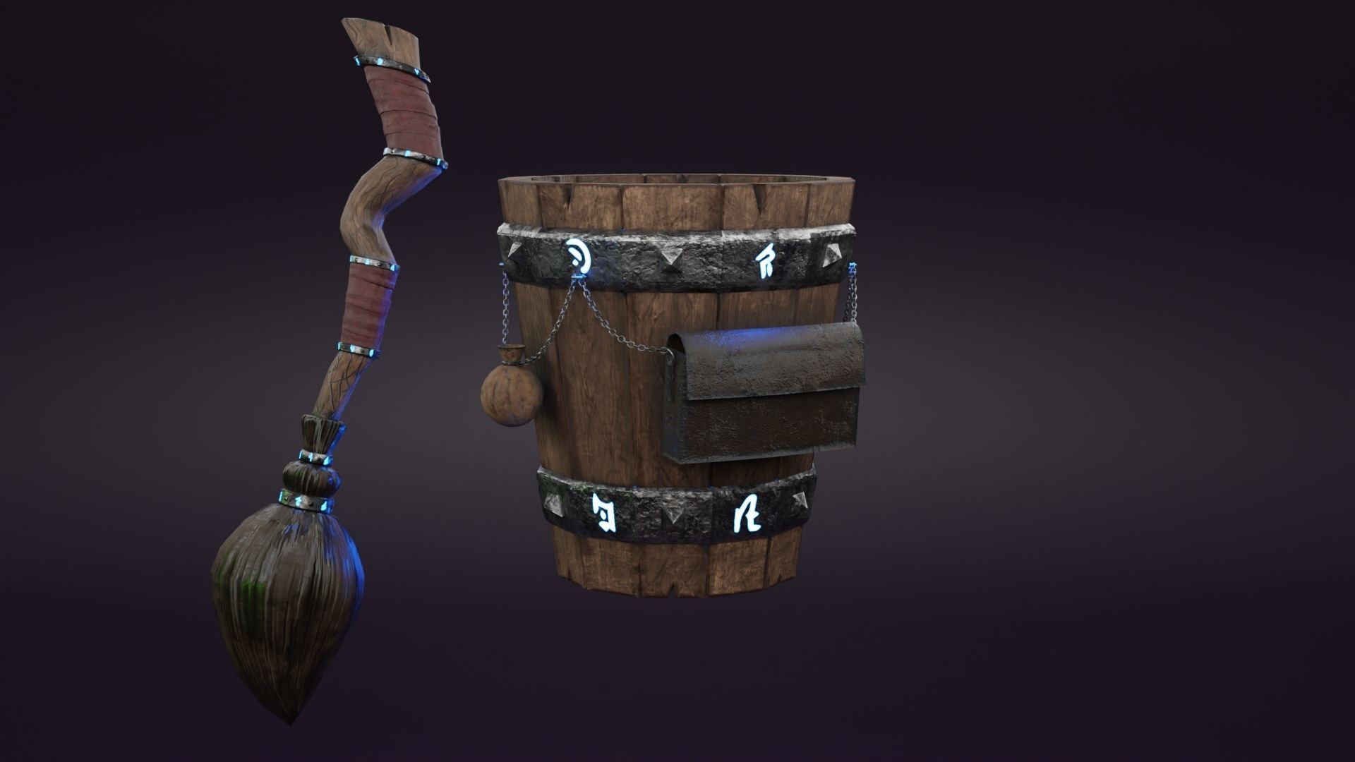 Magic stupa and broom Low-poly 3D model_16