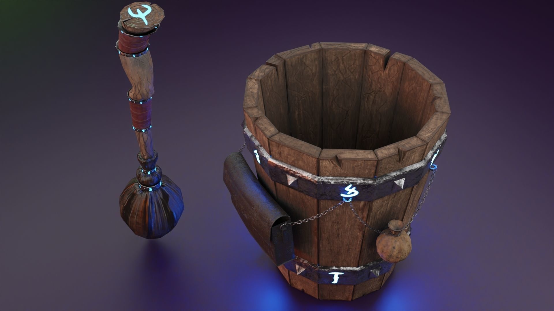 Magic stupa and broom Low-poly 3D model_6