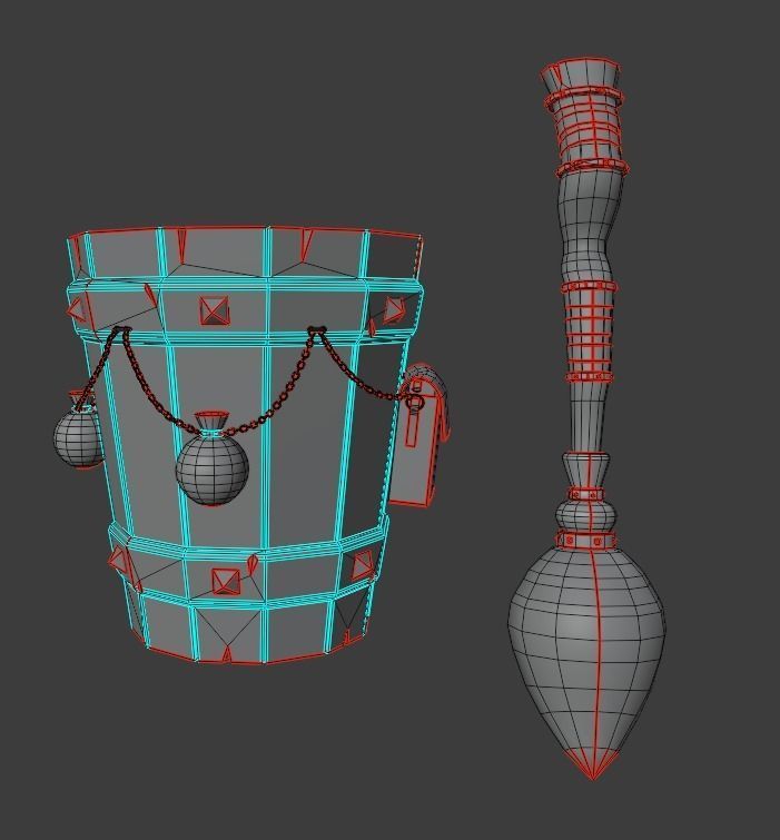 Magic stupa and broom Low-poly 3D model_25