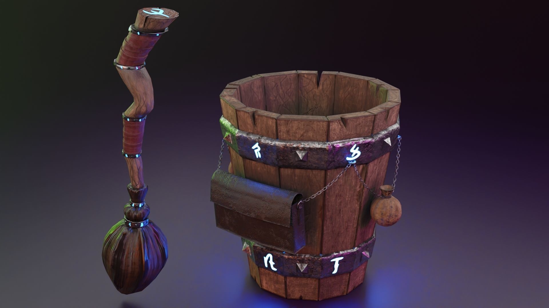 Magic stupa and broom Low-poly 3D model_15