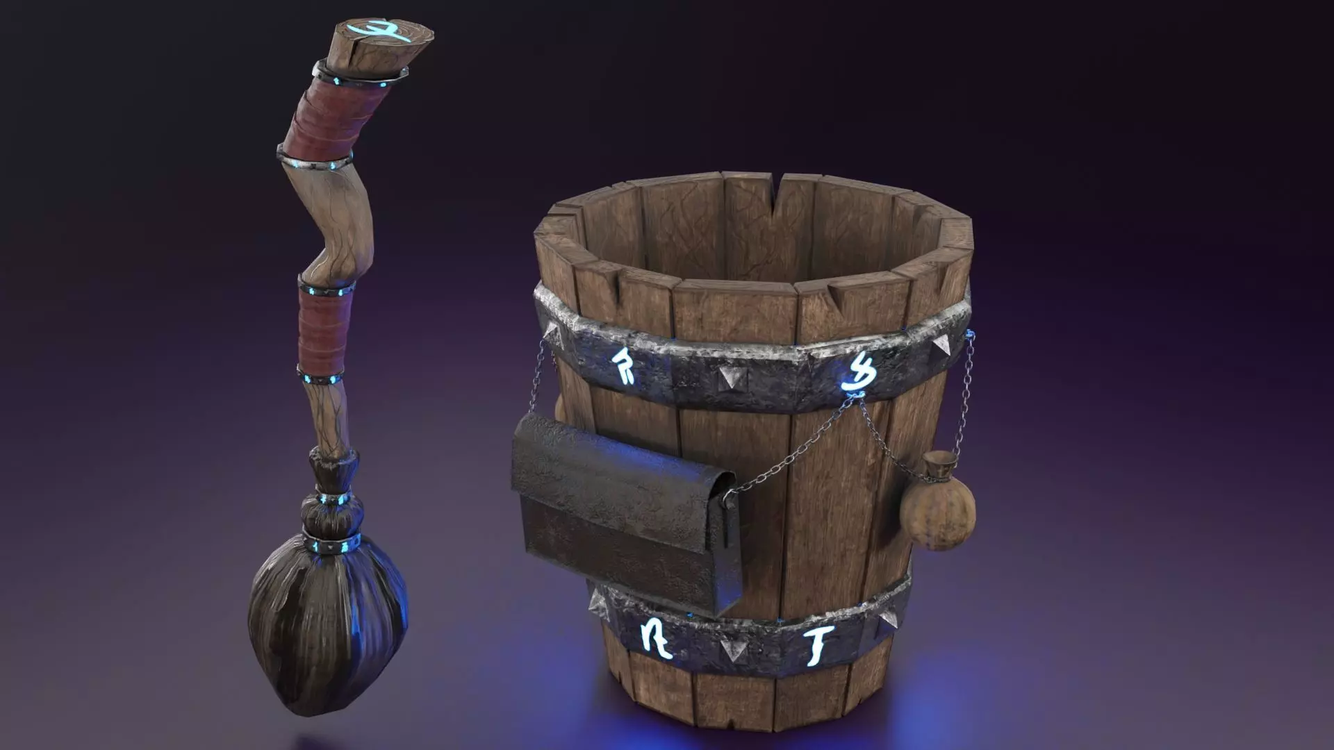 Magic stupa and broom Low-poly 3D model_0