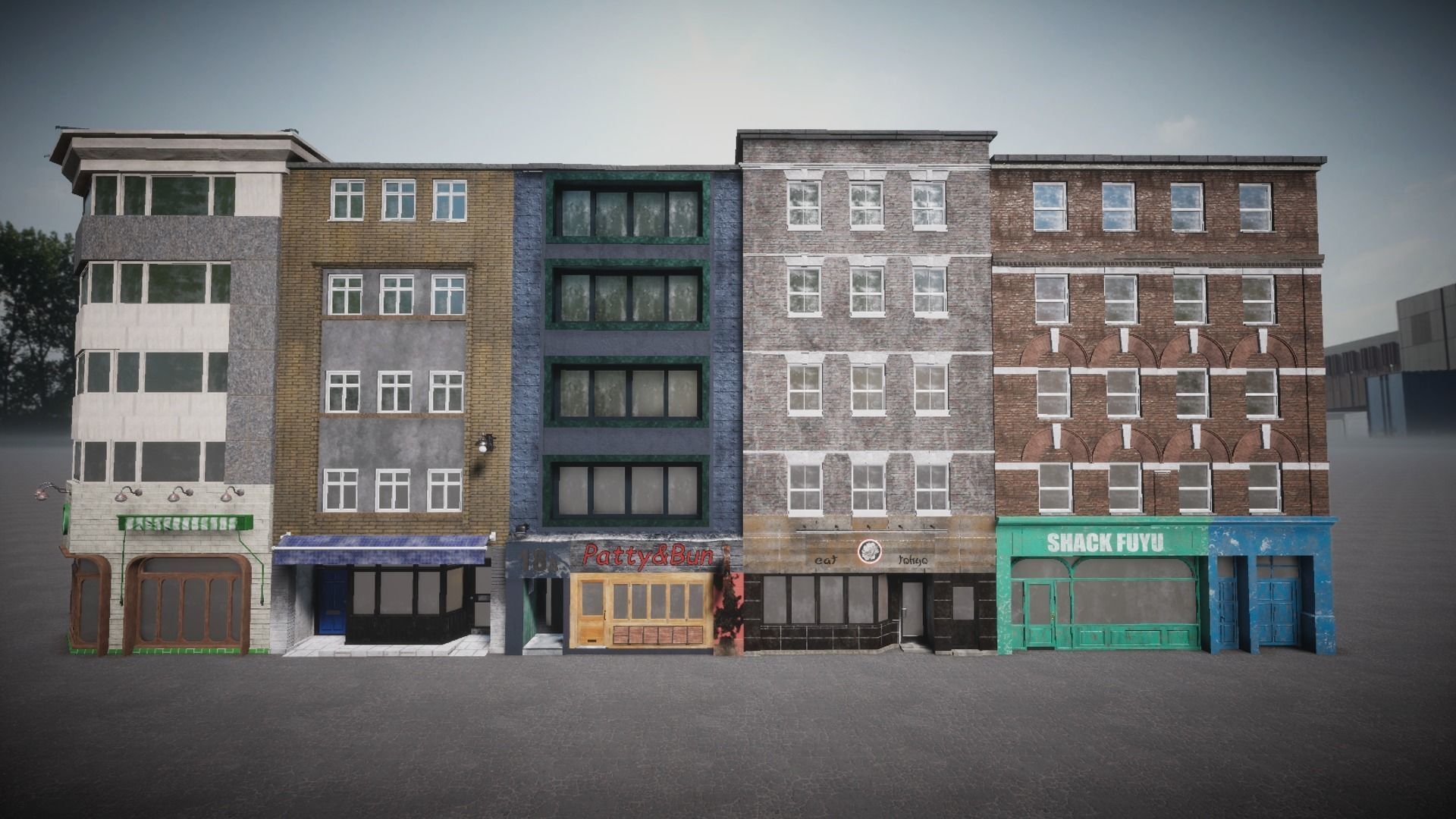 Pack of buildings for the game Low-poly 3D model_1