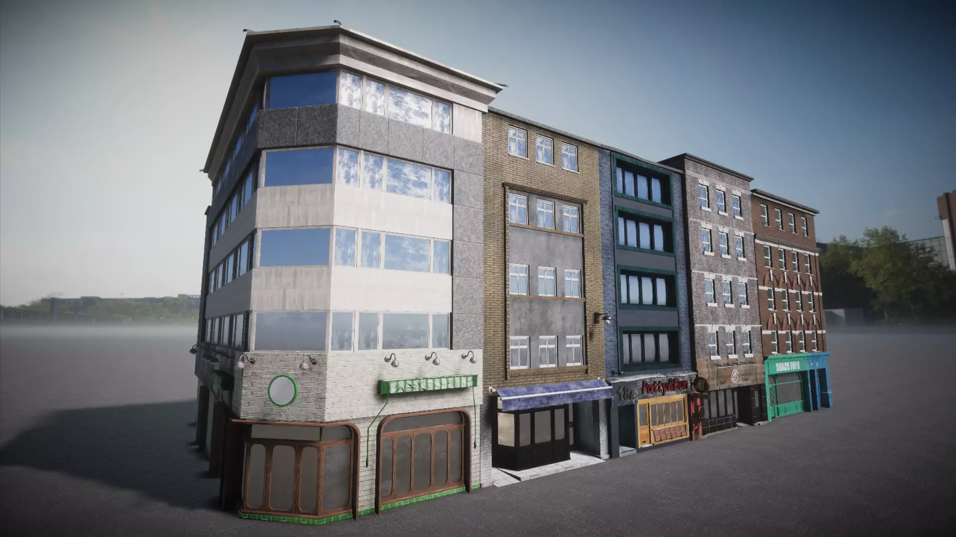 Pack of buildings for the game Low-poly 3D model_0