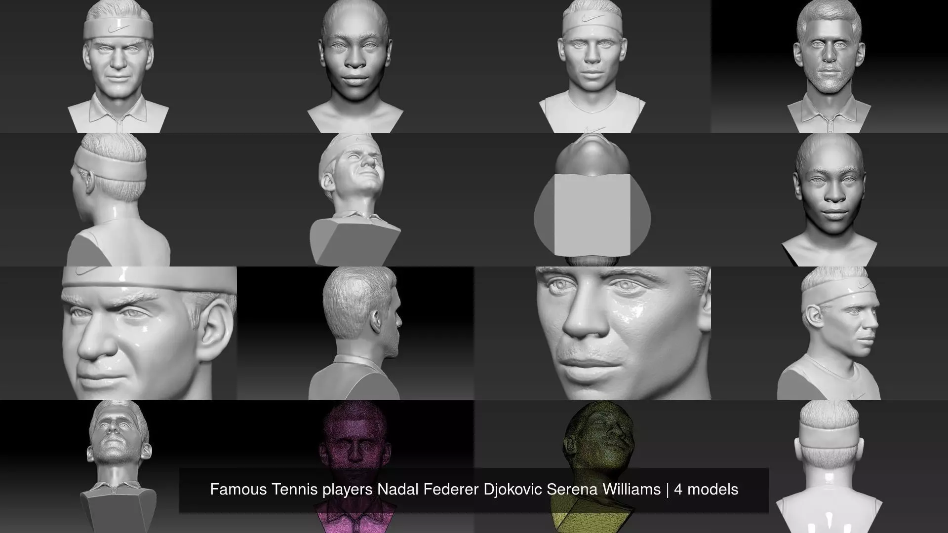 Famous Tennis players Nadal Federer Djokovic Serena Williams 3D Model Collection_0