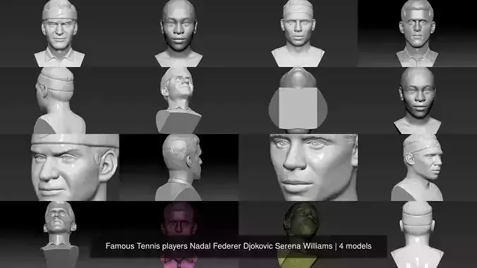 Famous Tennis players Nadal Federer Djokovic Serena Williams 3D Model Collection