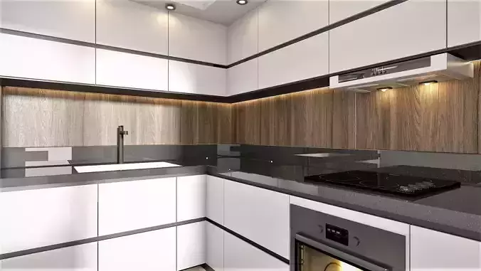 Kitchen modern with cabinets and wood accents