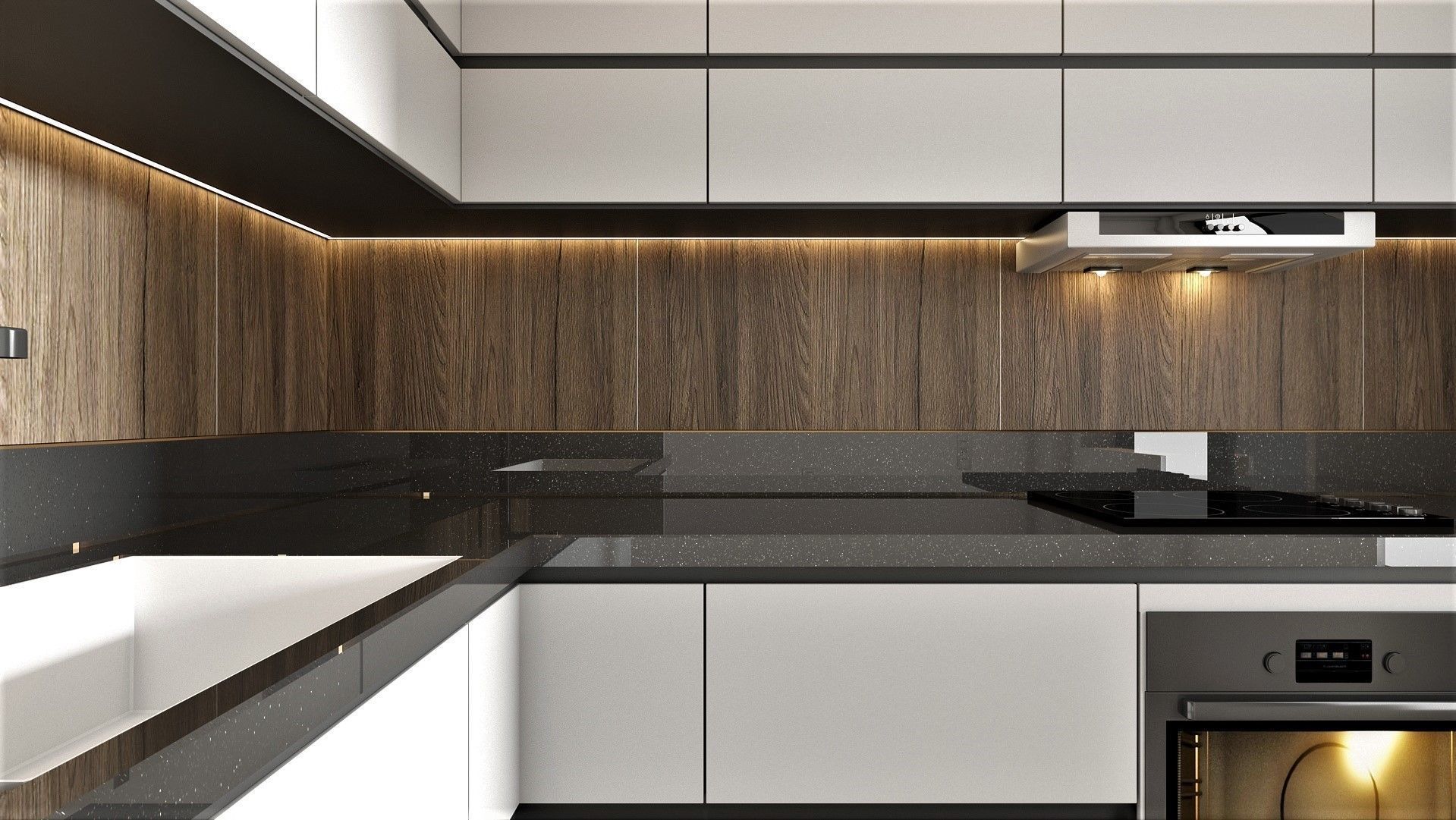 Kitchen modern with cabinets and wood accents Low-poly 3D model_2