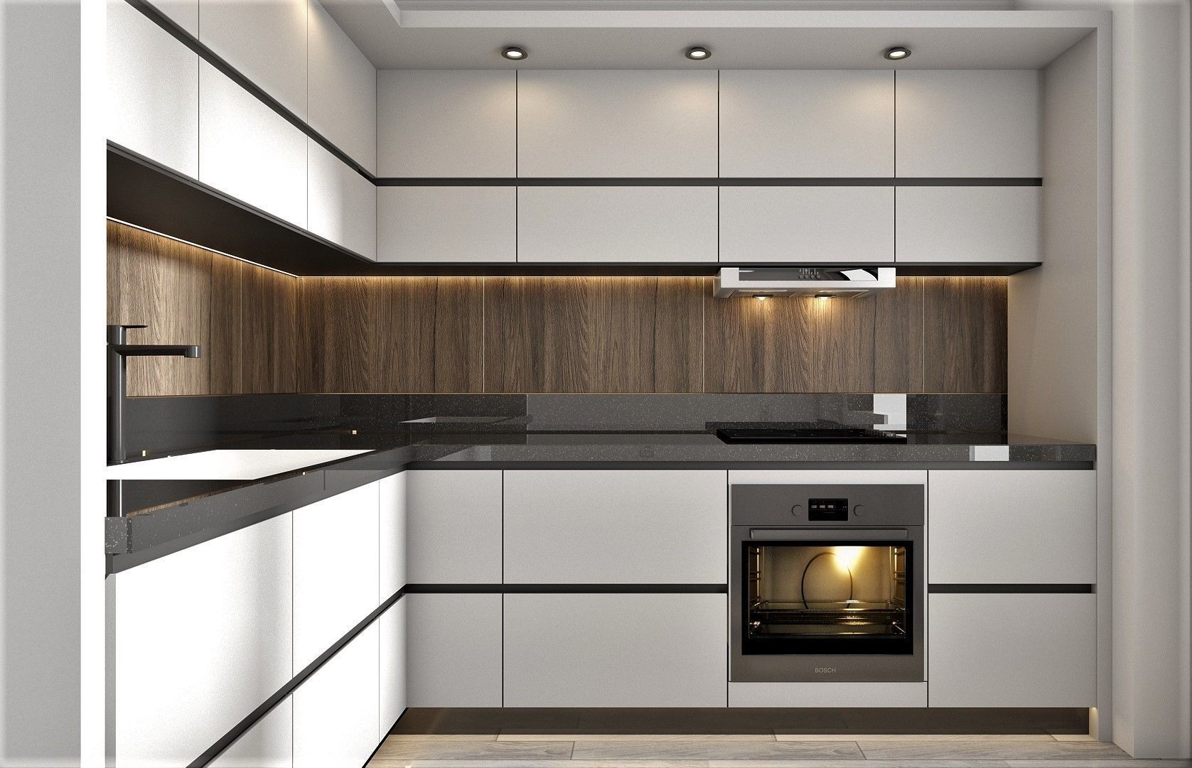 Kitchen modern with cabinets and wood accents Low-poly 3D model_3