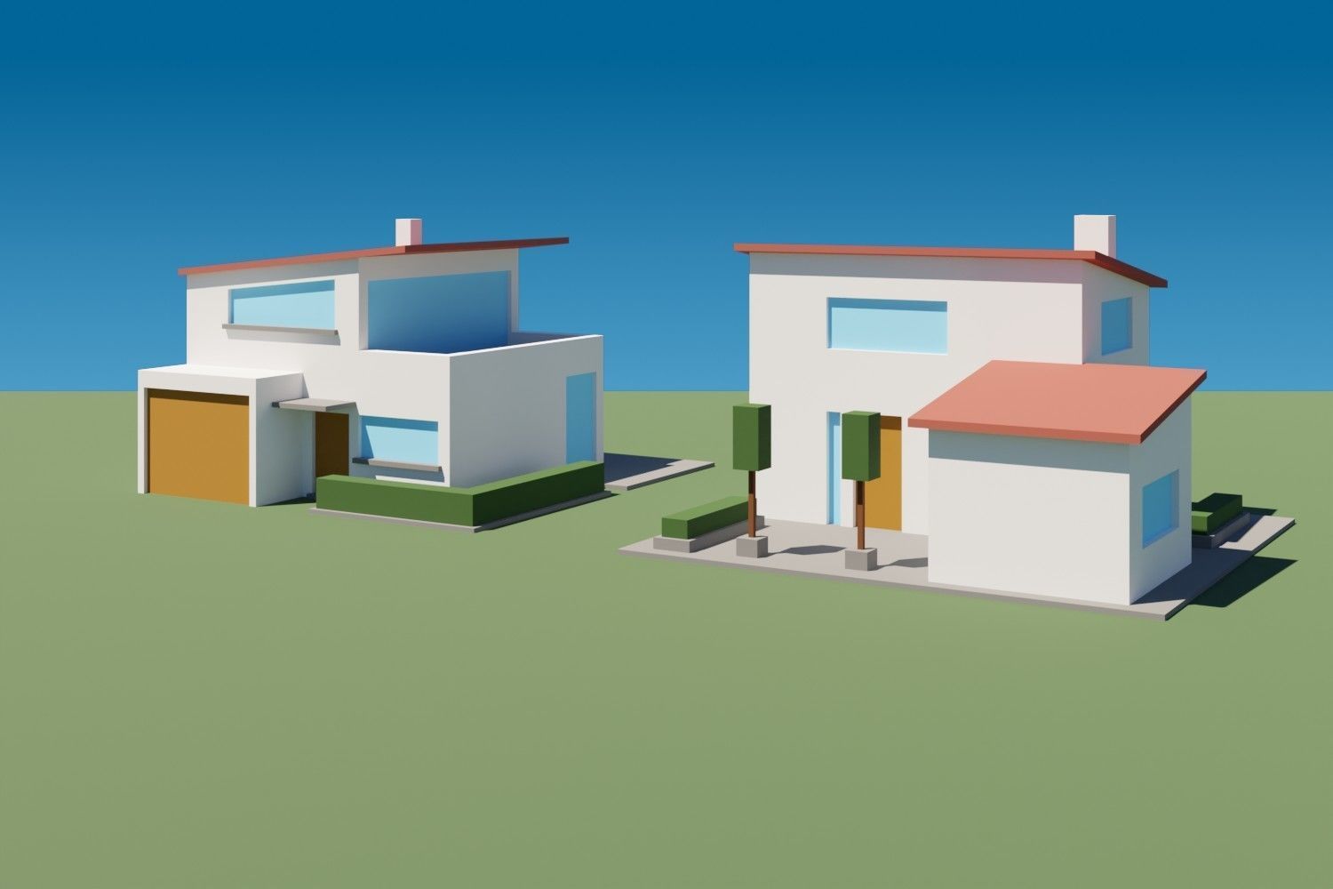 Lowpoly Buildings Set 3 modern house Low-poly 3D model_1