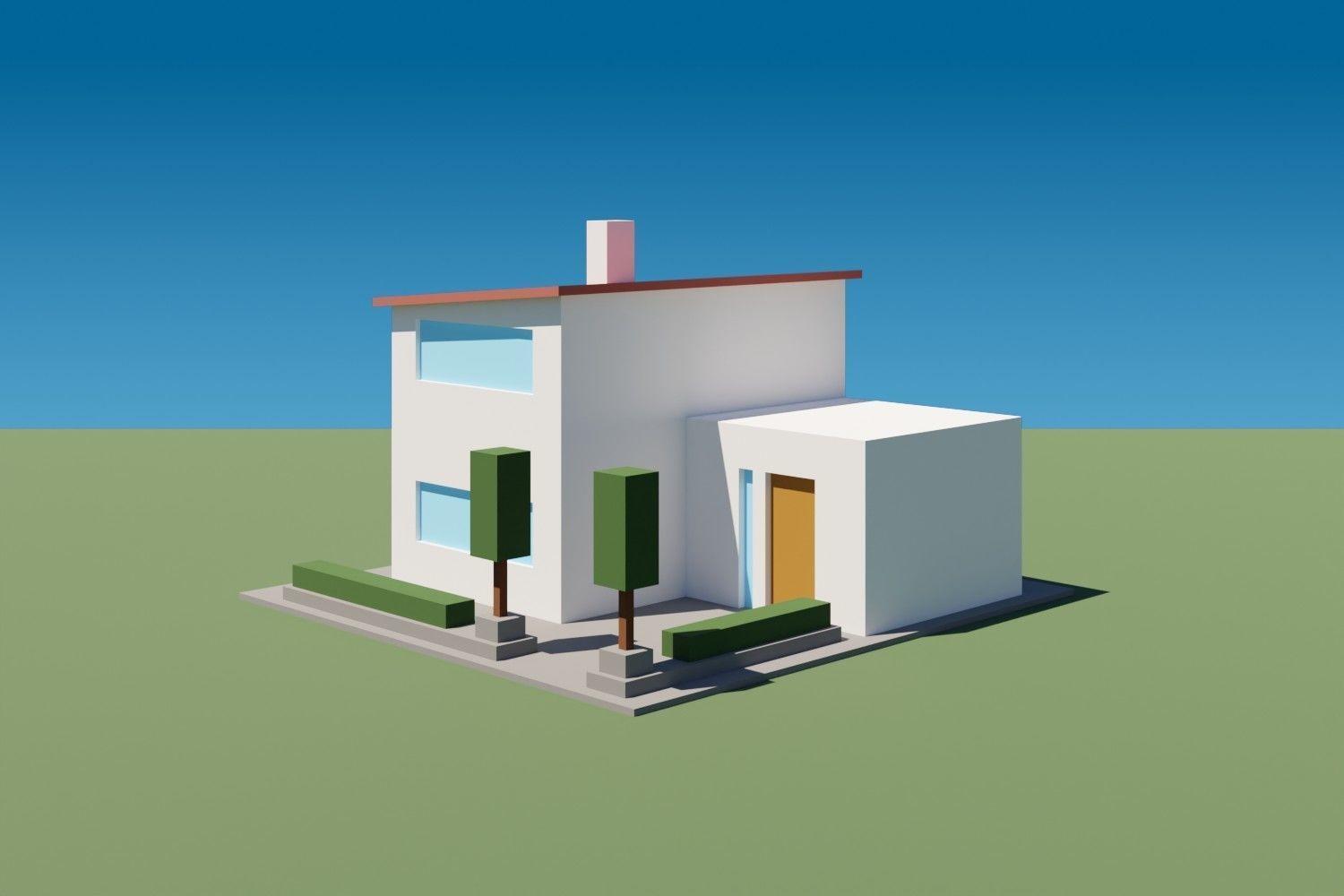 Lowpoly Buildings Set 3 modern house Low-poly 3D model_9