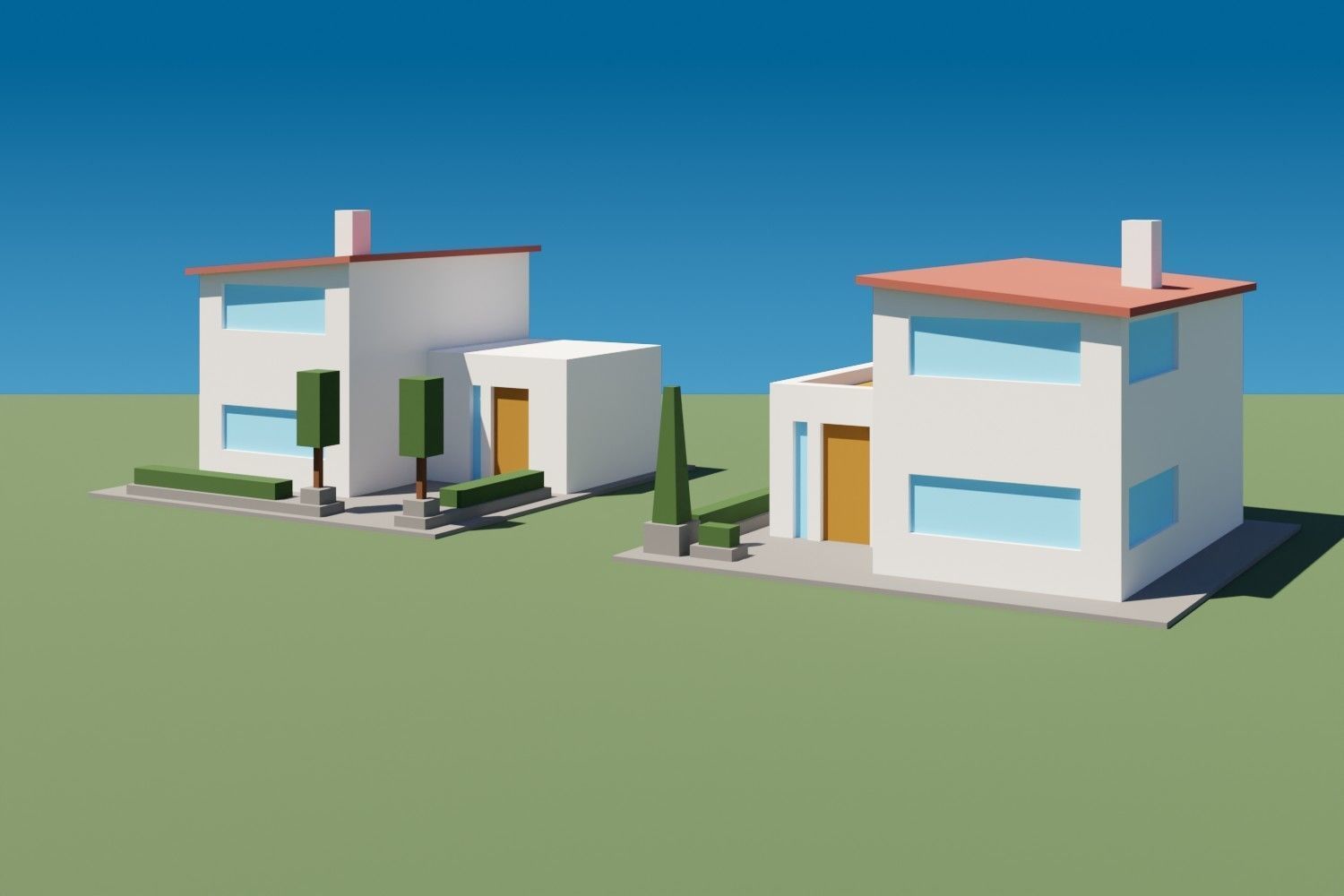 Lowpoly Buildings Set 3 modern house Low-poly 3D model_2