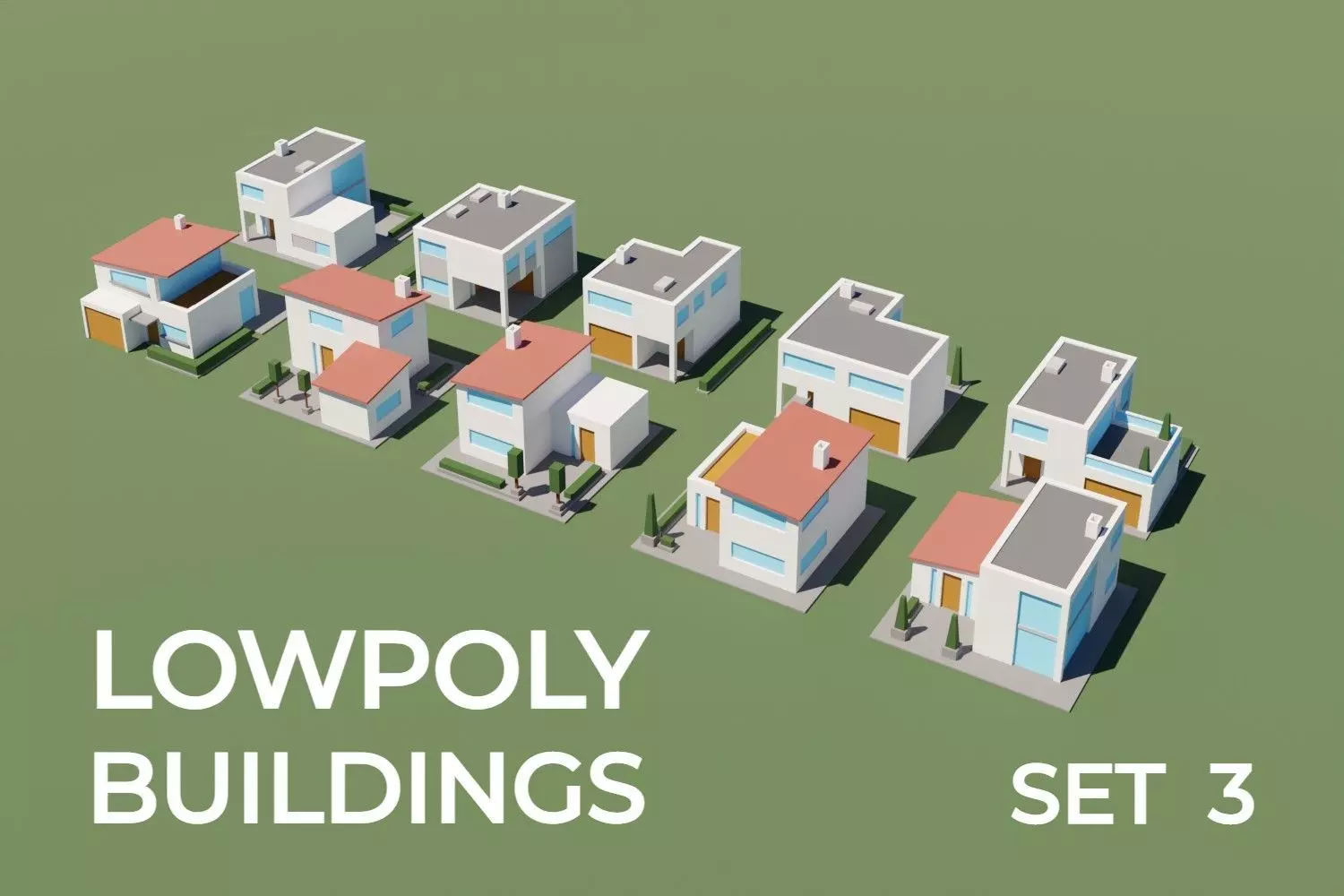 Lowpoly Buildings Set 3 modern house Low-poly 3D model_0