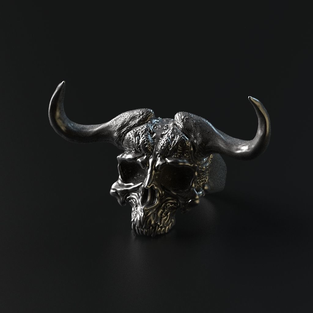 Demon Skull Ring STL 3D print model_4