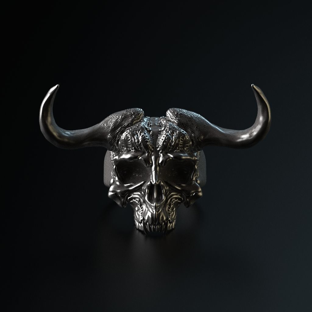 Demon Skull Ring STL 3D print model_3