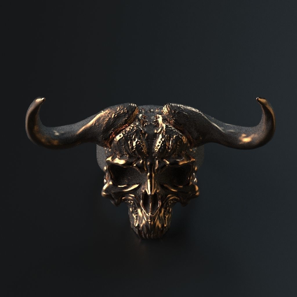 Demon Skull Ring STL 3D print model_2