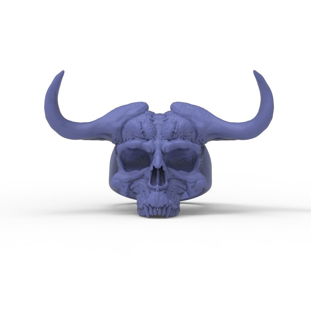 Demon Skull Ring STL 3D print model_14