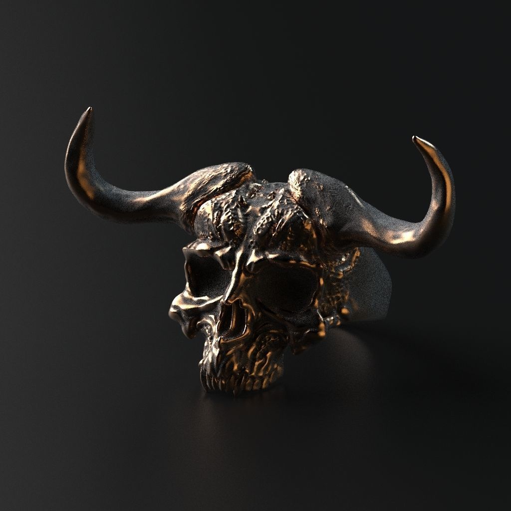 Demon Skull Ring STL 3D print model_1