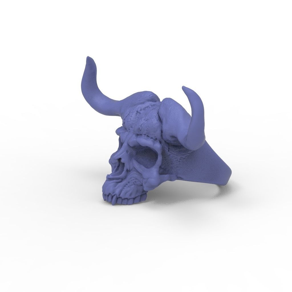 Demon Skull Ring STL 3D print model_12