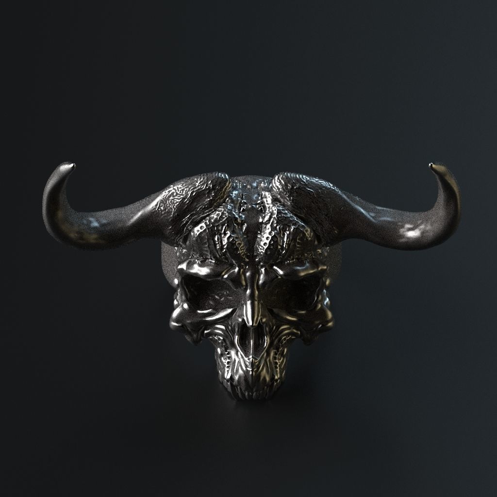 Demon Skull Ring STL 3D print model_5