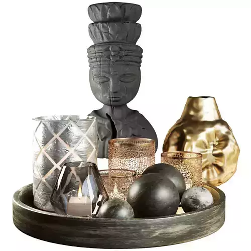 Ethnic set tray with candles and statue