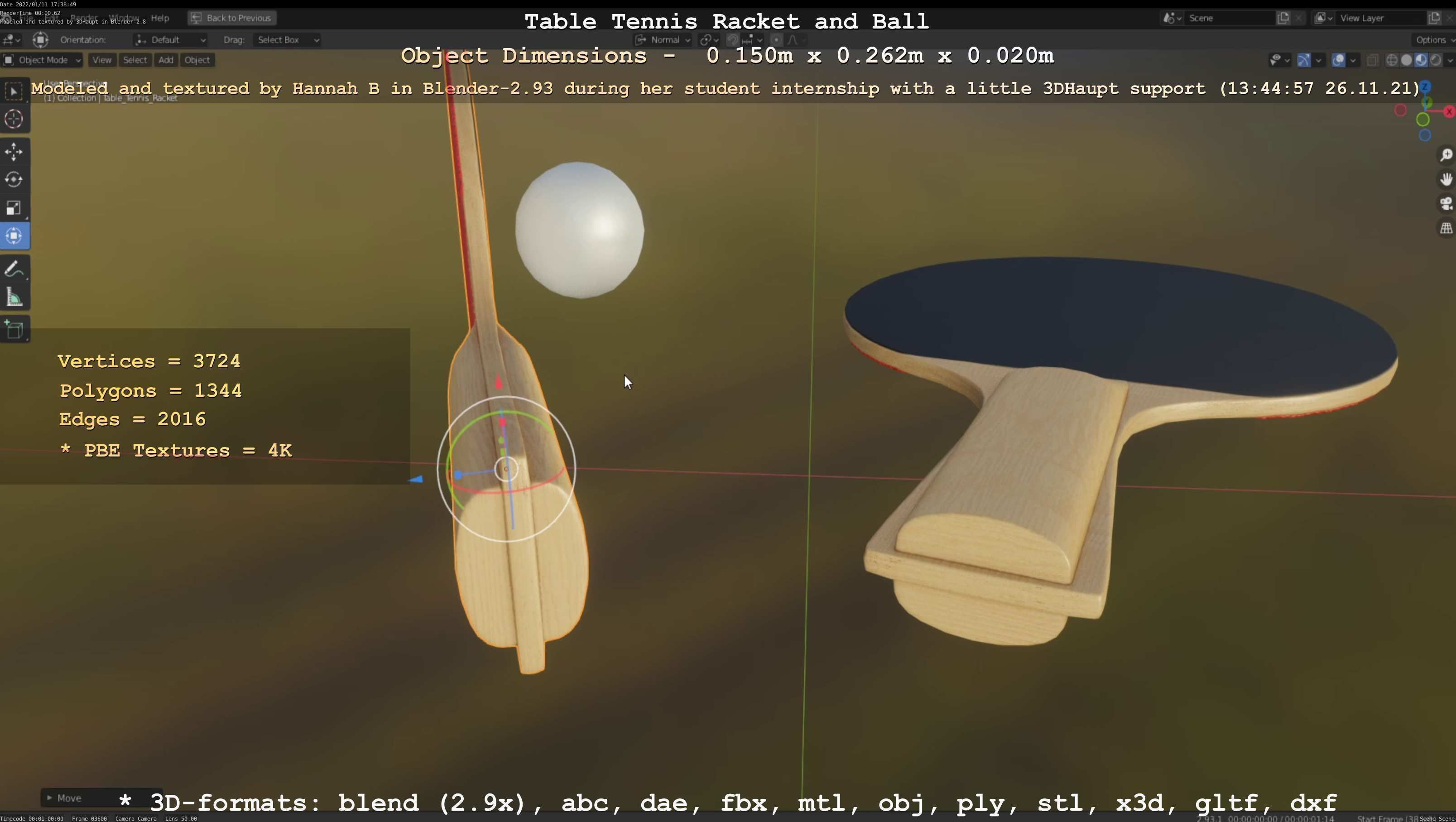 Table Tennis Racket and Ball Low-poly 3D model_125