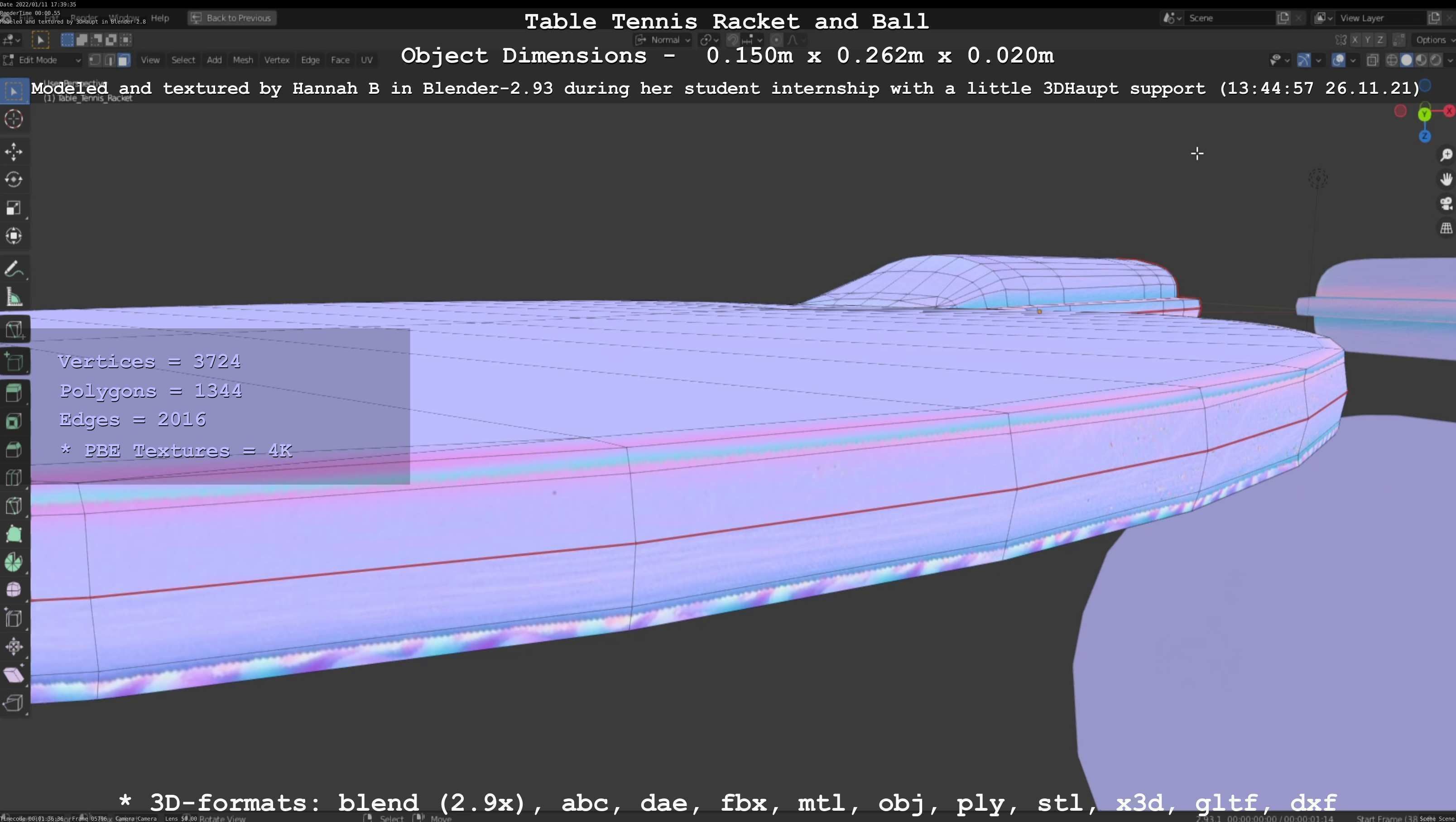 Table Tennis Racket and Ball Low-poly 3D model_67