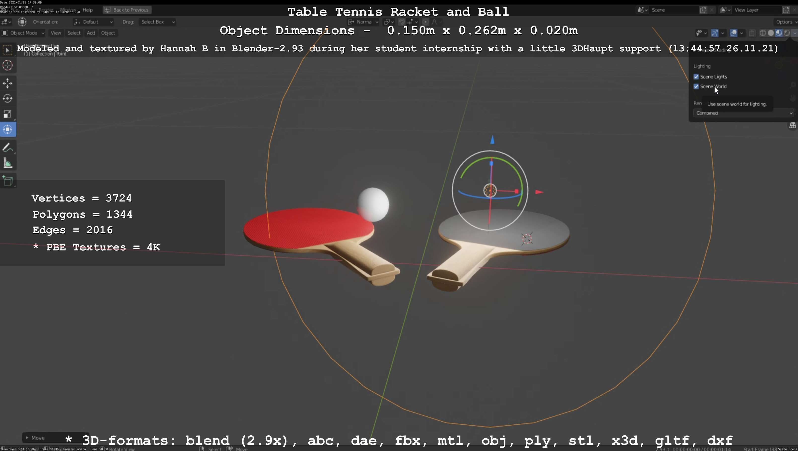 Table Tennis Racket and Ball Low-poly 3D model_62