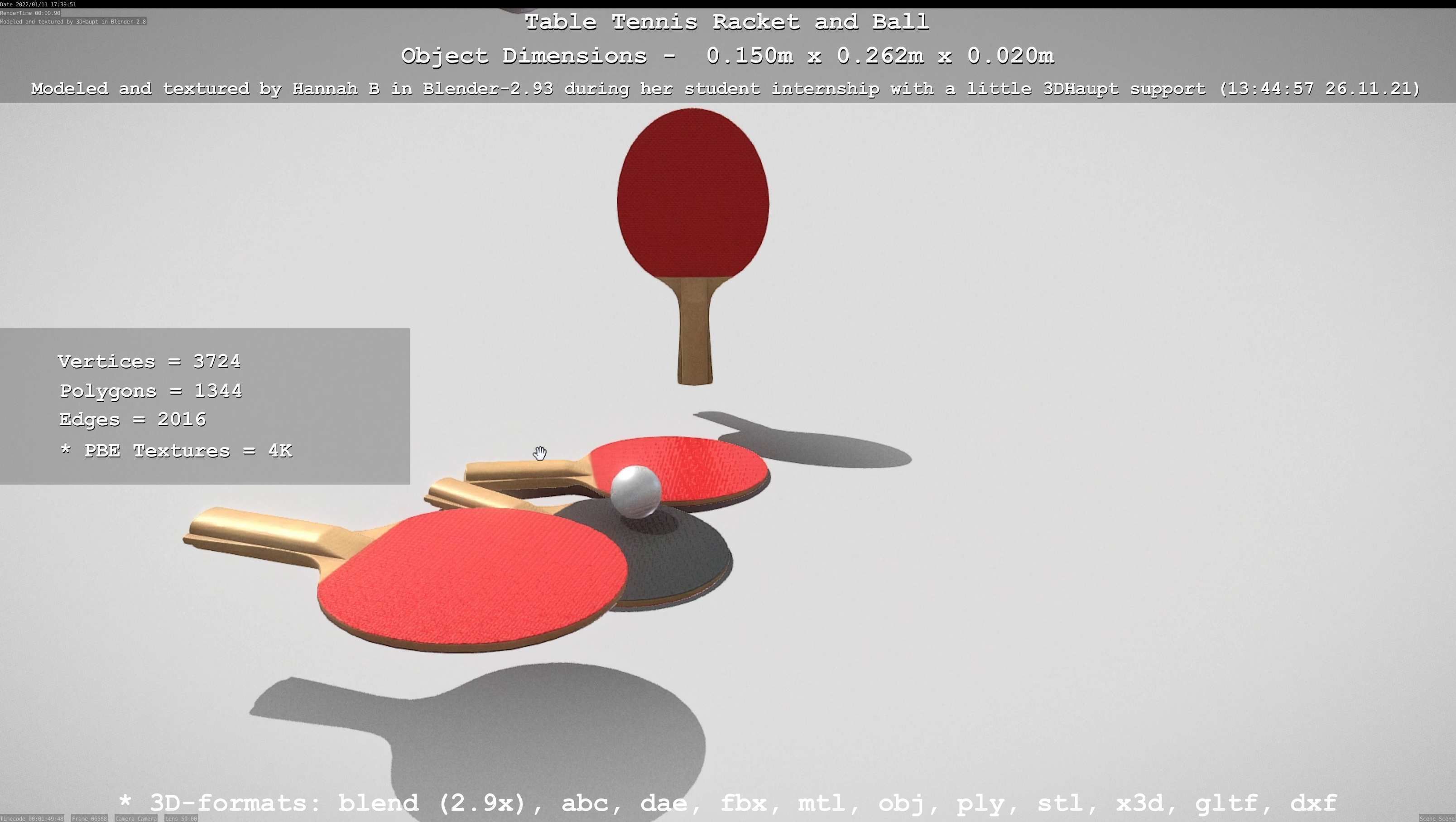 Table Tennis Racket and Ball Low-poly 3D model_72