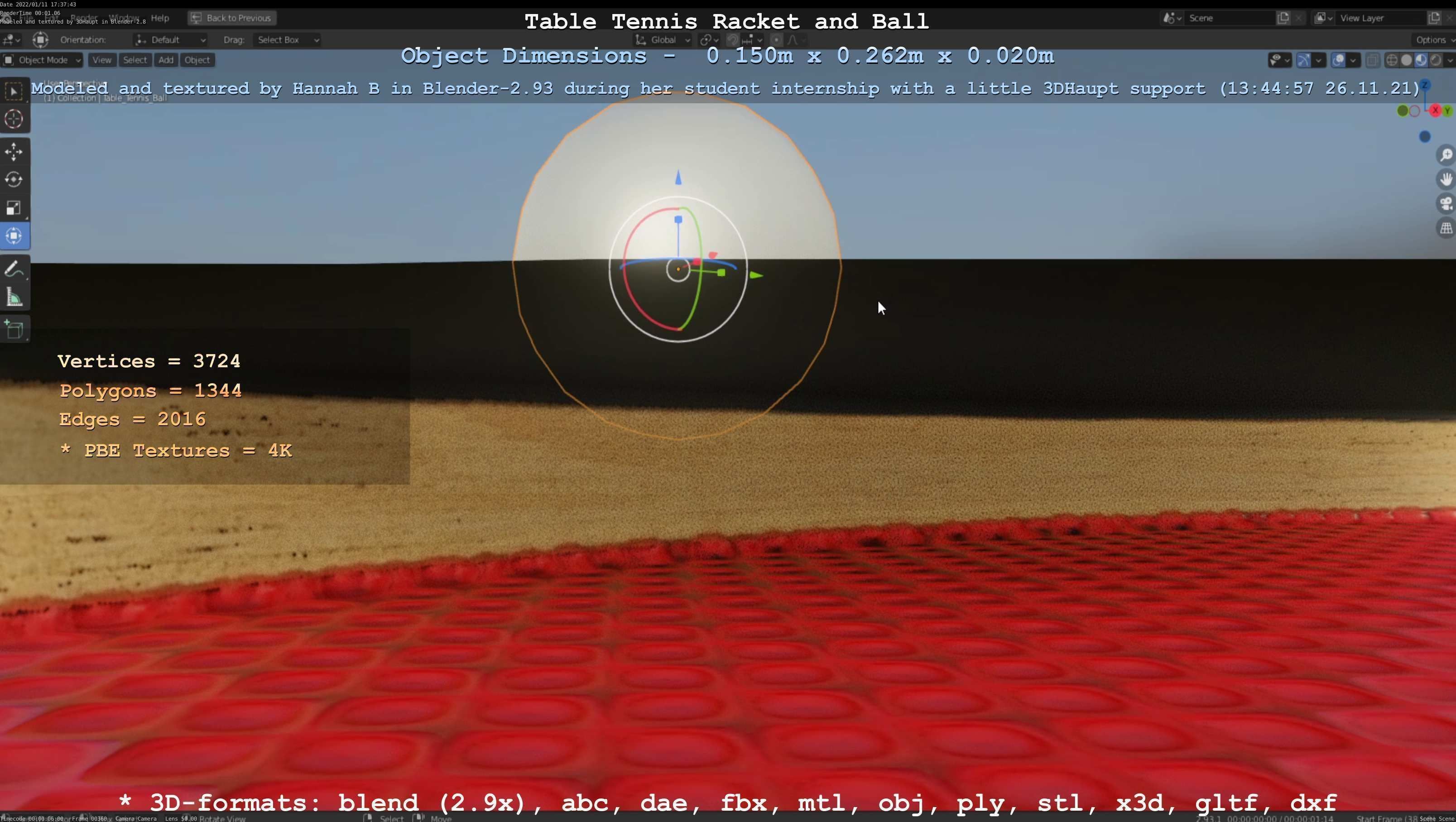 Table Tennis Racket and Ball Low-poly 3D model_89