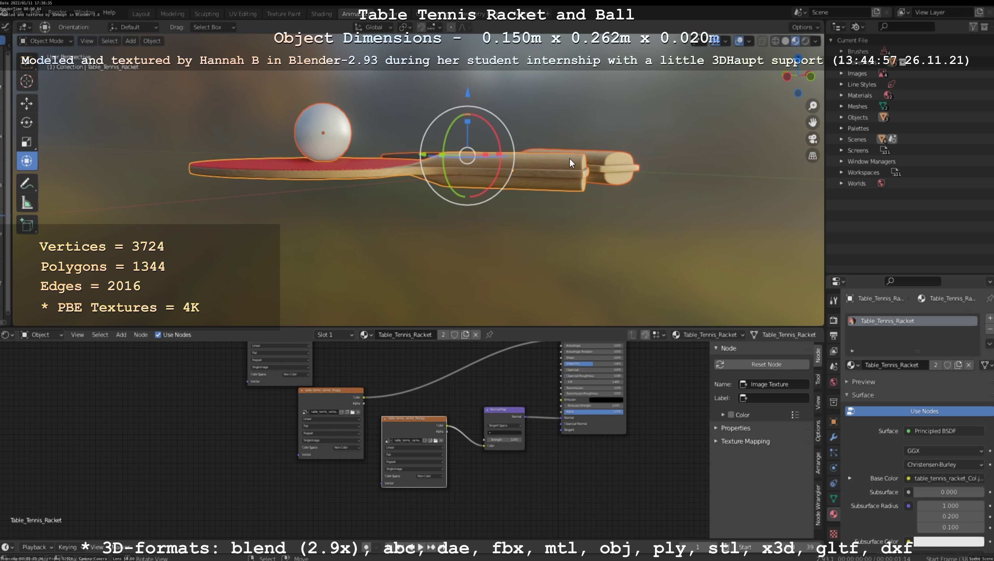 Table Tennis Racket and Ball Low-poly 3D model_118