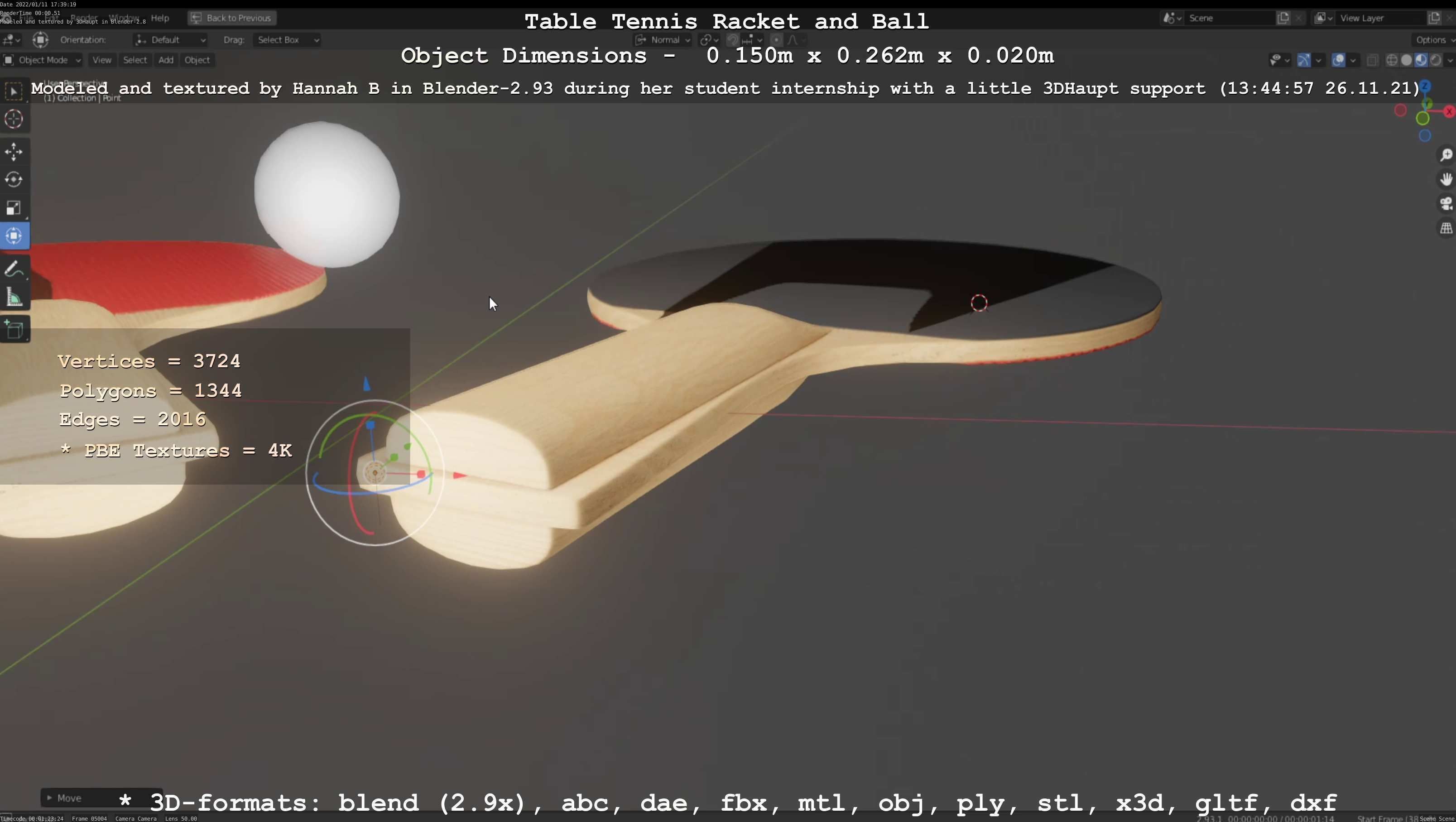 Table Tennis Racket and Ball Low-poly 3D model_95