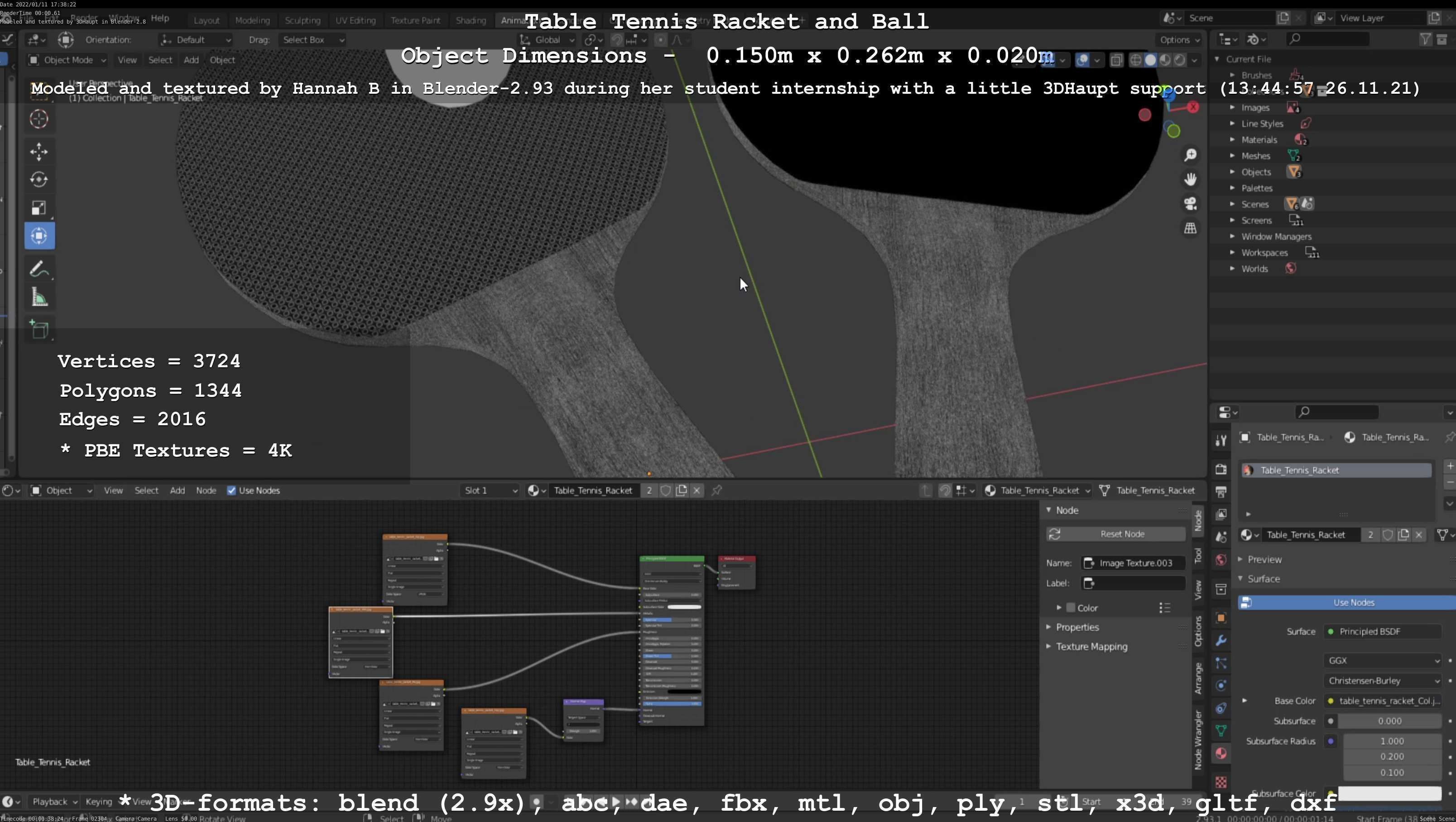 Table Tennis Racket and Ball Low-poly 3D model_22