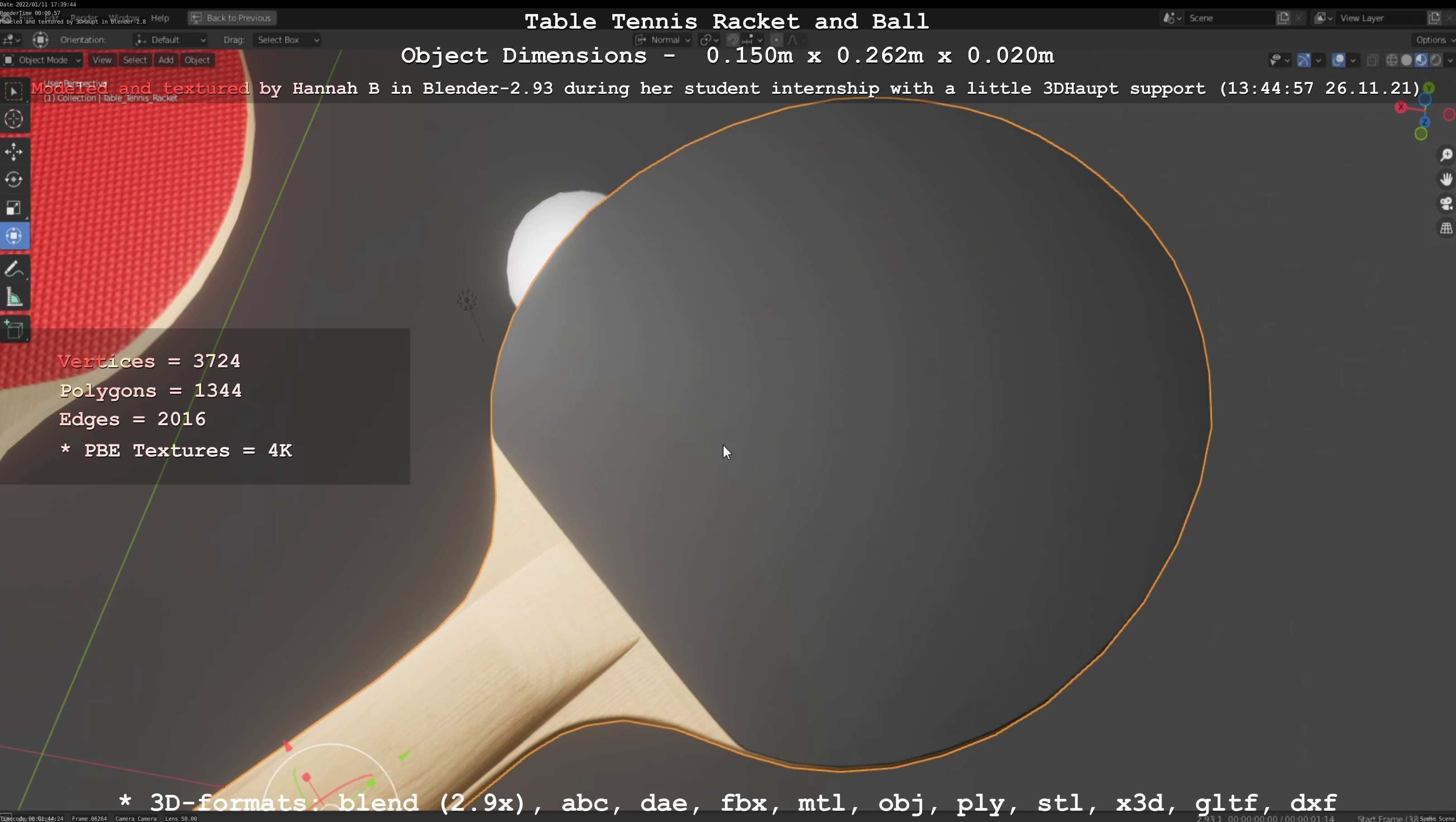 Table Tennis Racket and Ball Low-poly 3D model_21
