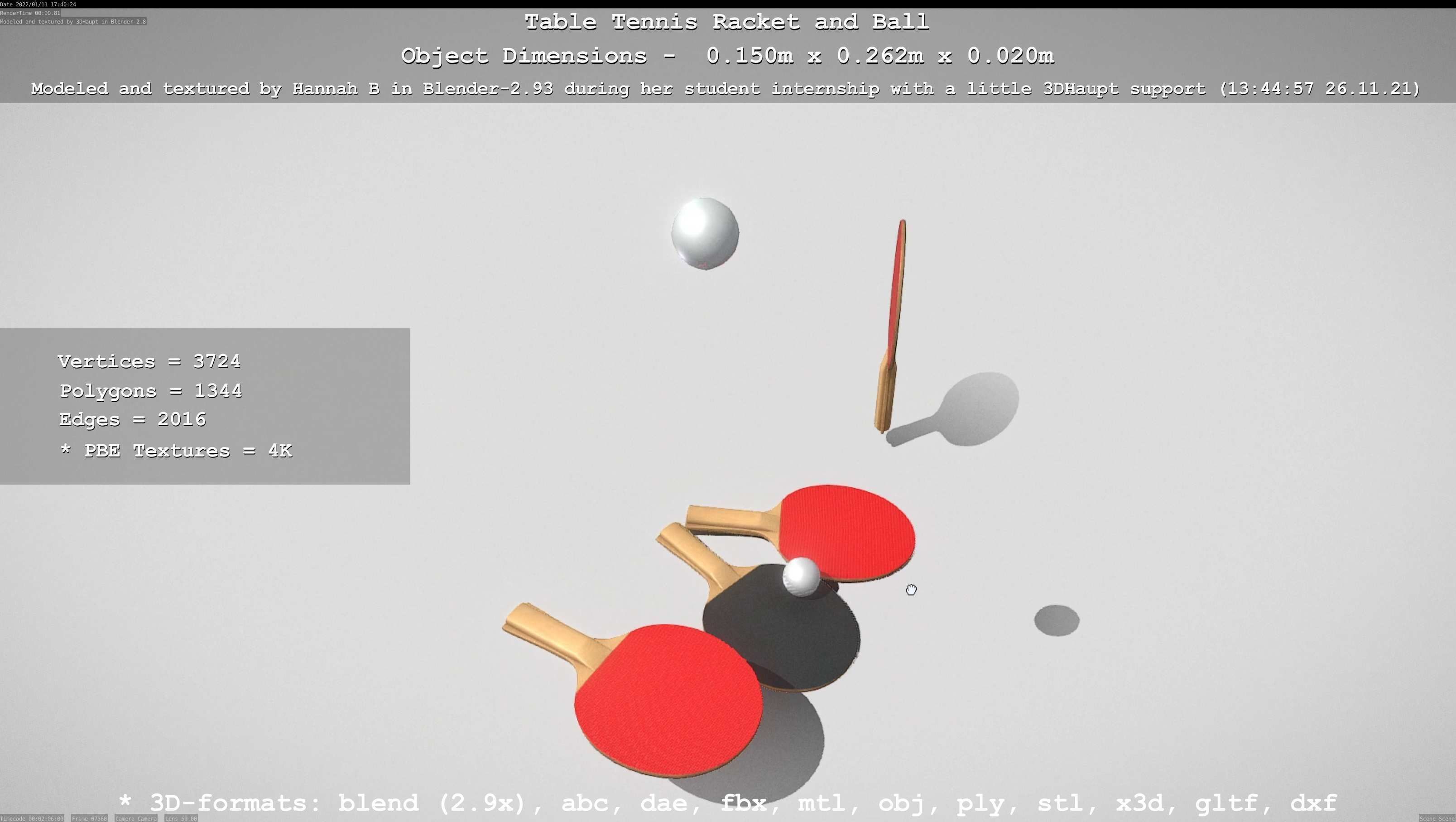 Table Tennis Racket and Ball Low-poly 3D model_85