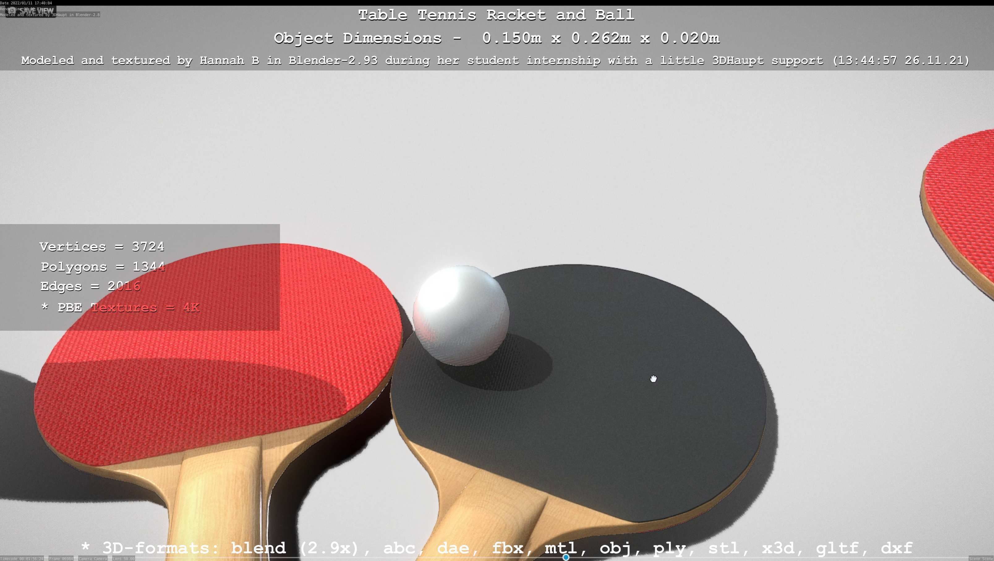 Table Tennis Racket and Ball Low-poly 3D model_27