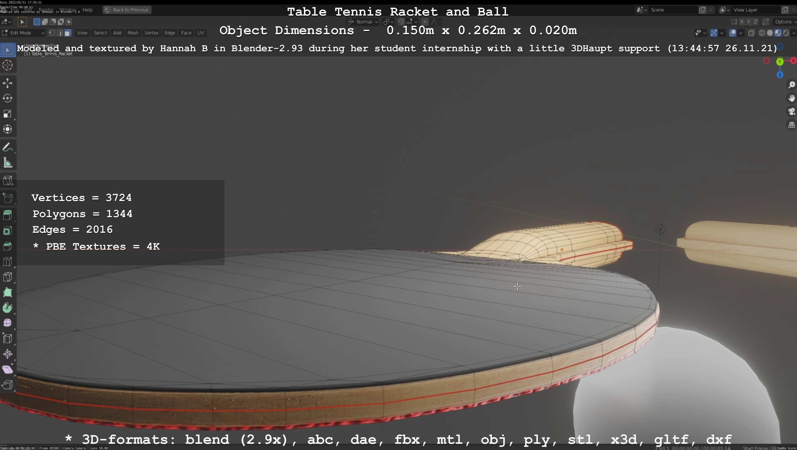 Table Tennis Racket and Ball Low-poly 3D model_64