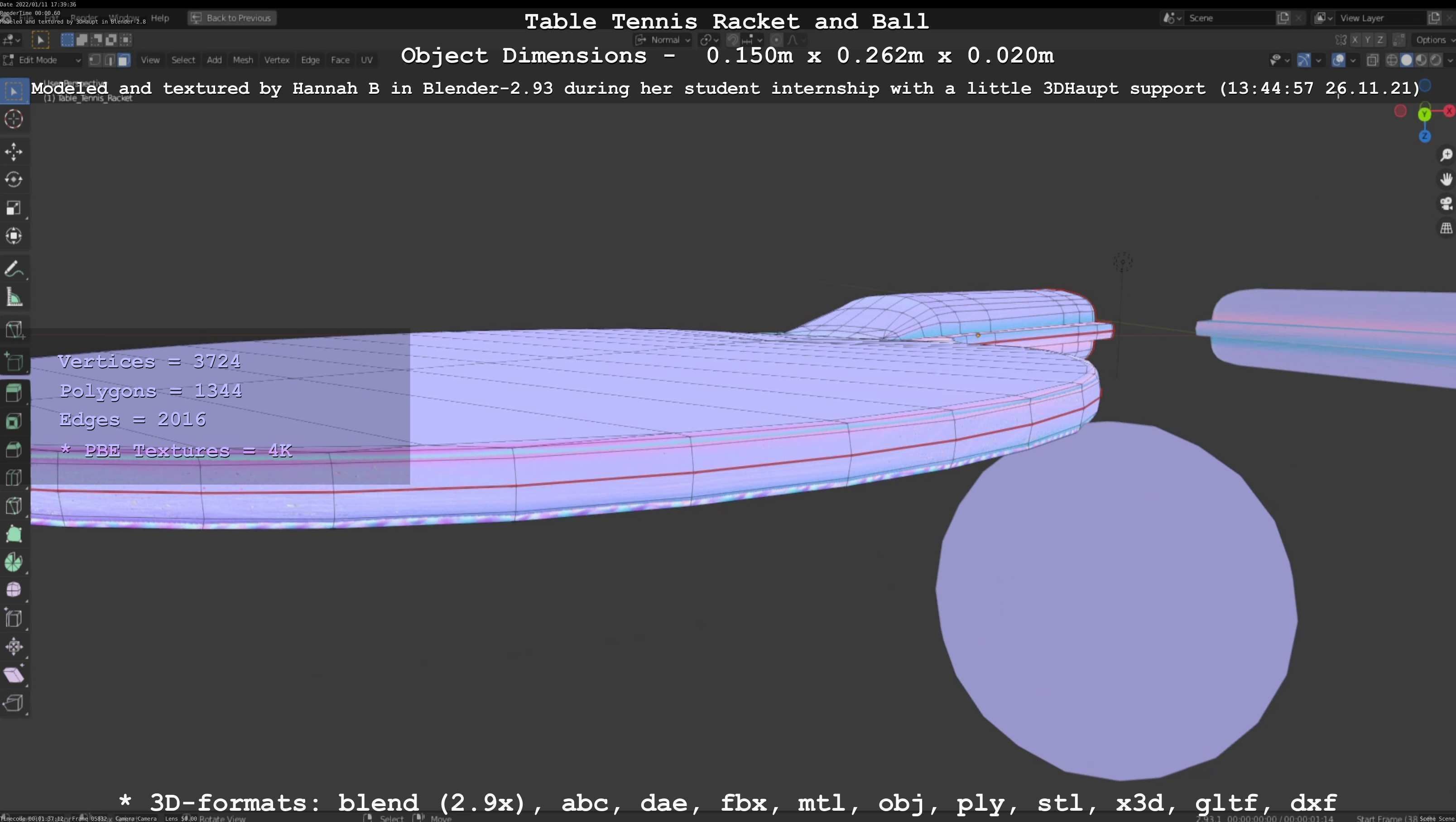 Table Tennis Racket and Ball Low-poly 3D model_68