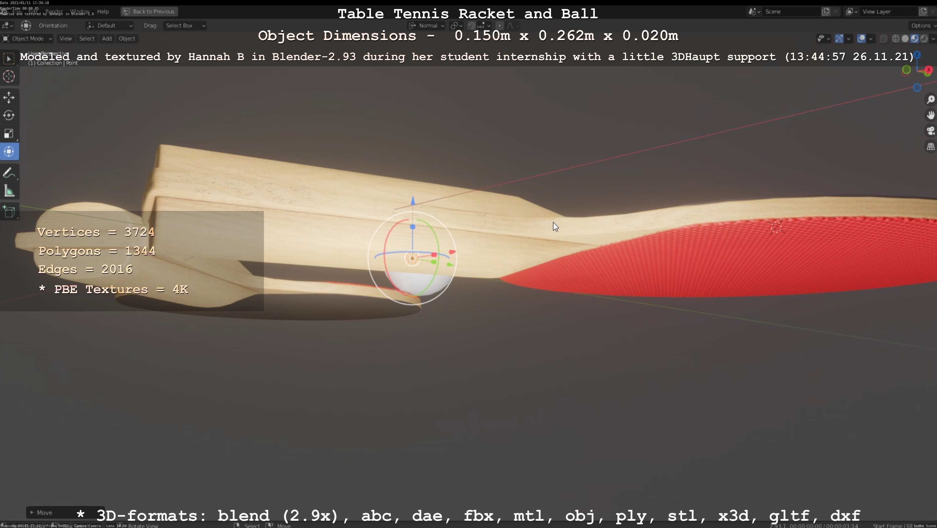Table Tennis Racket and Ball Low-poly 3D model_16
