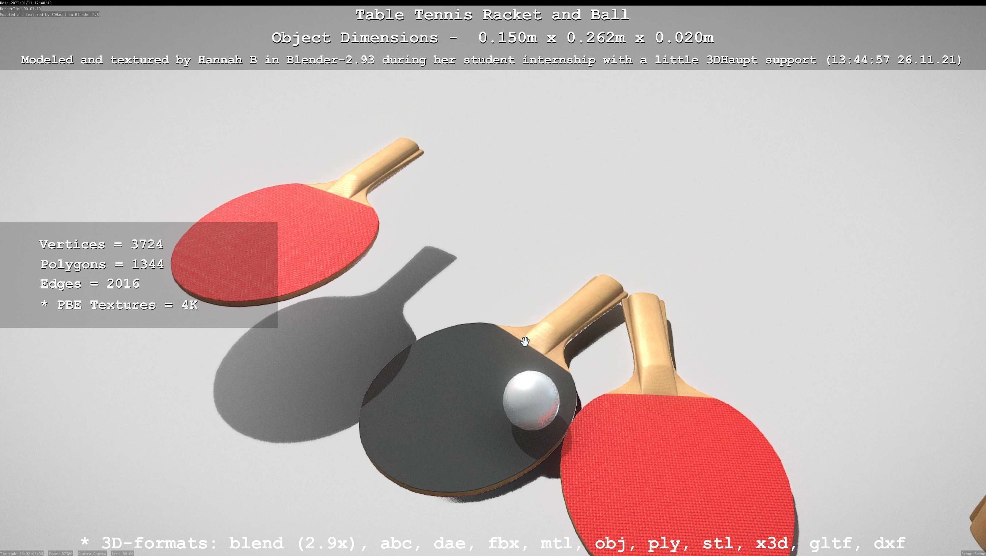 Table Tennis Racket and Ball Low-poly 3D model_81