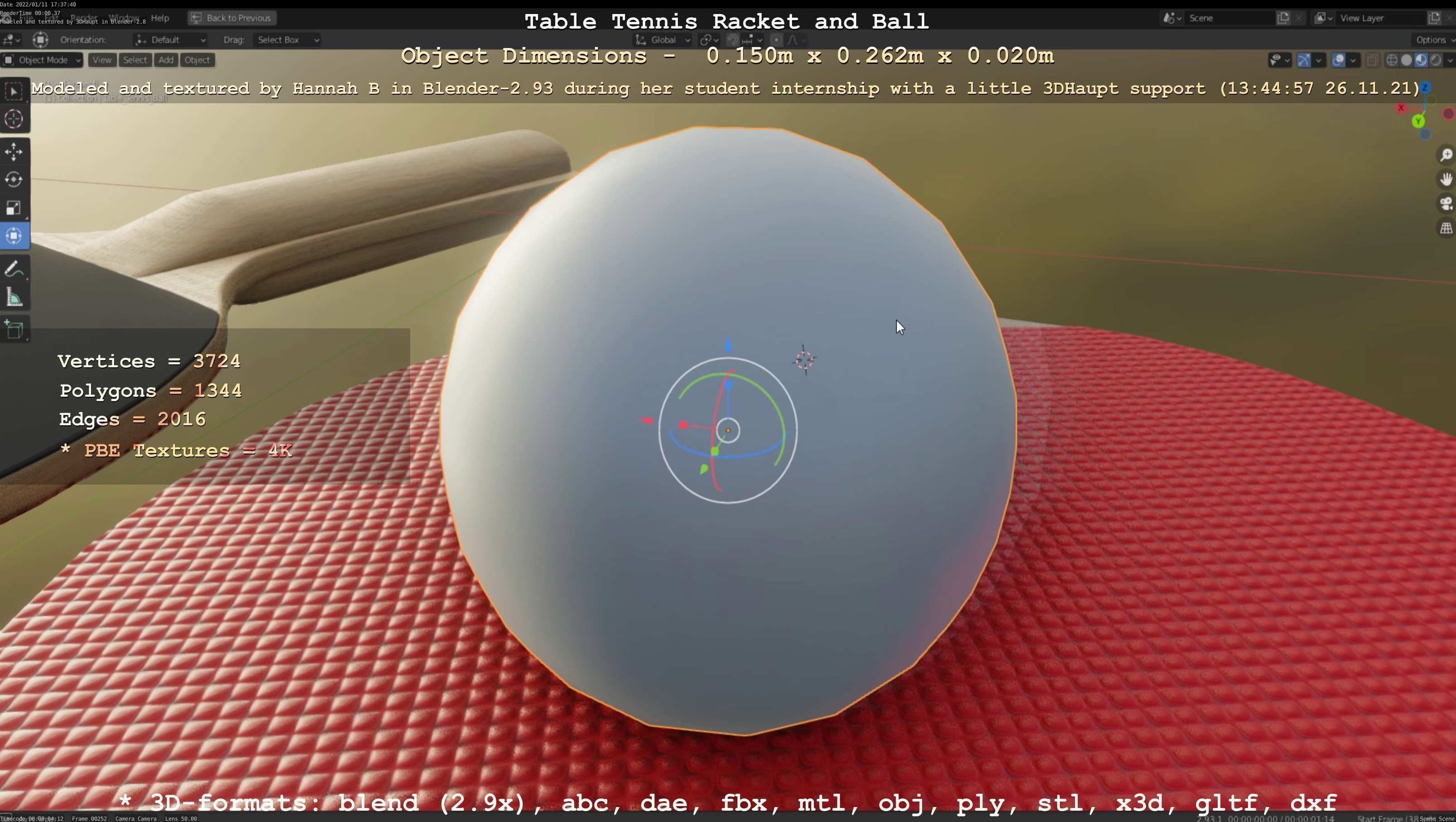 Table Tennis Racket and Ball Low-poly 3D model_43