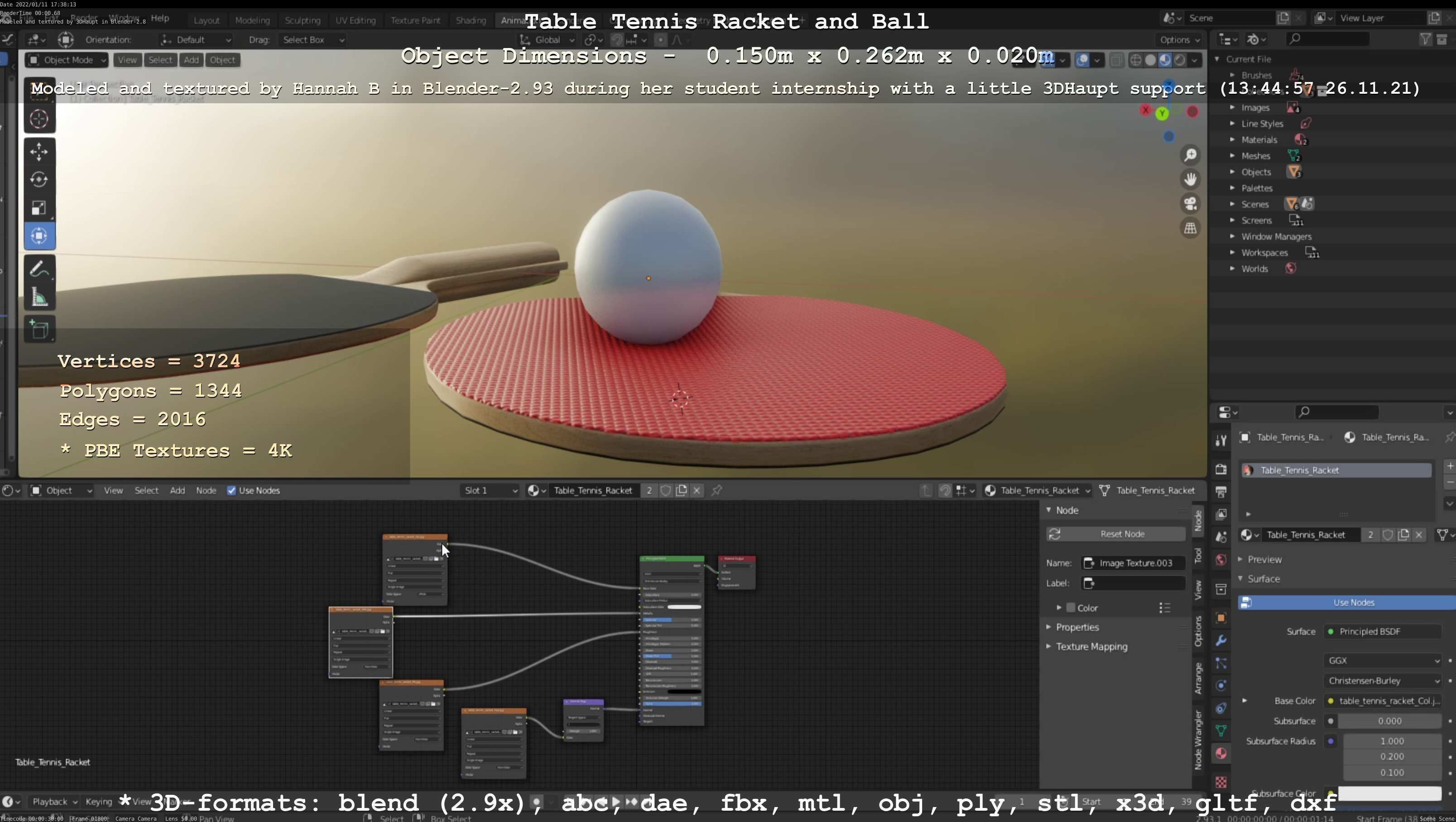 Table Tennis Racket and Ball Low-poly 3D model_104