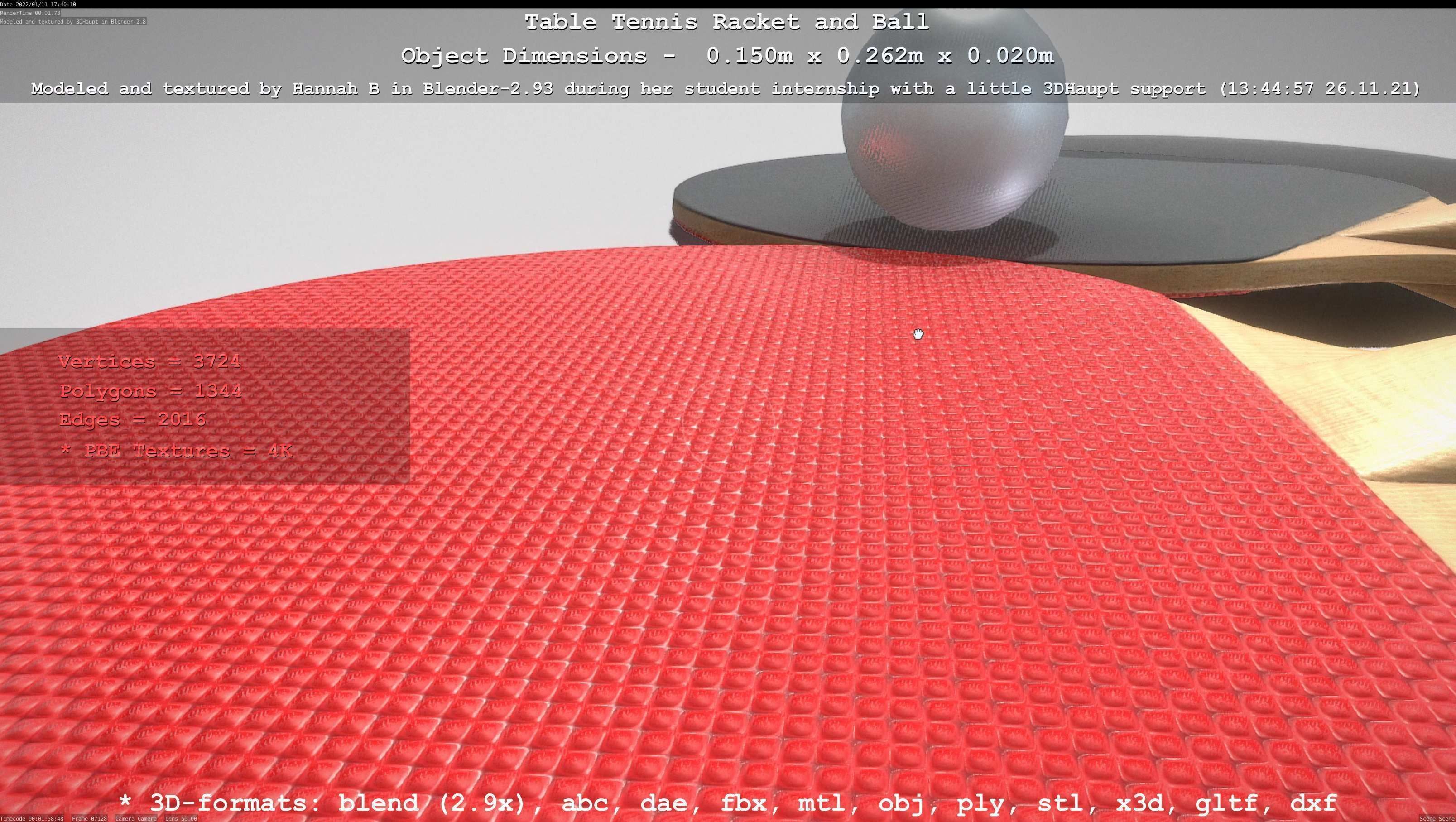 Table Tennis Racket and Ball Low-poly 3D model_29