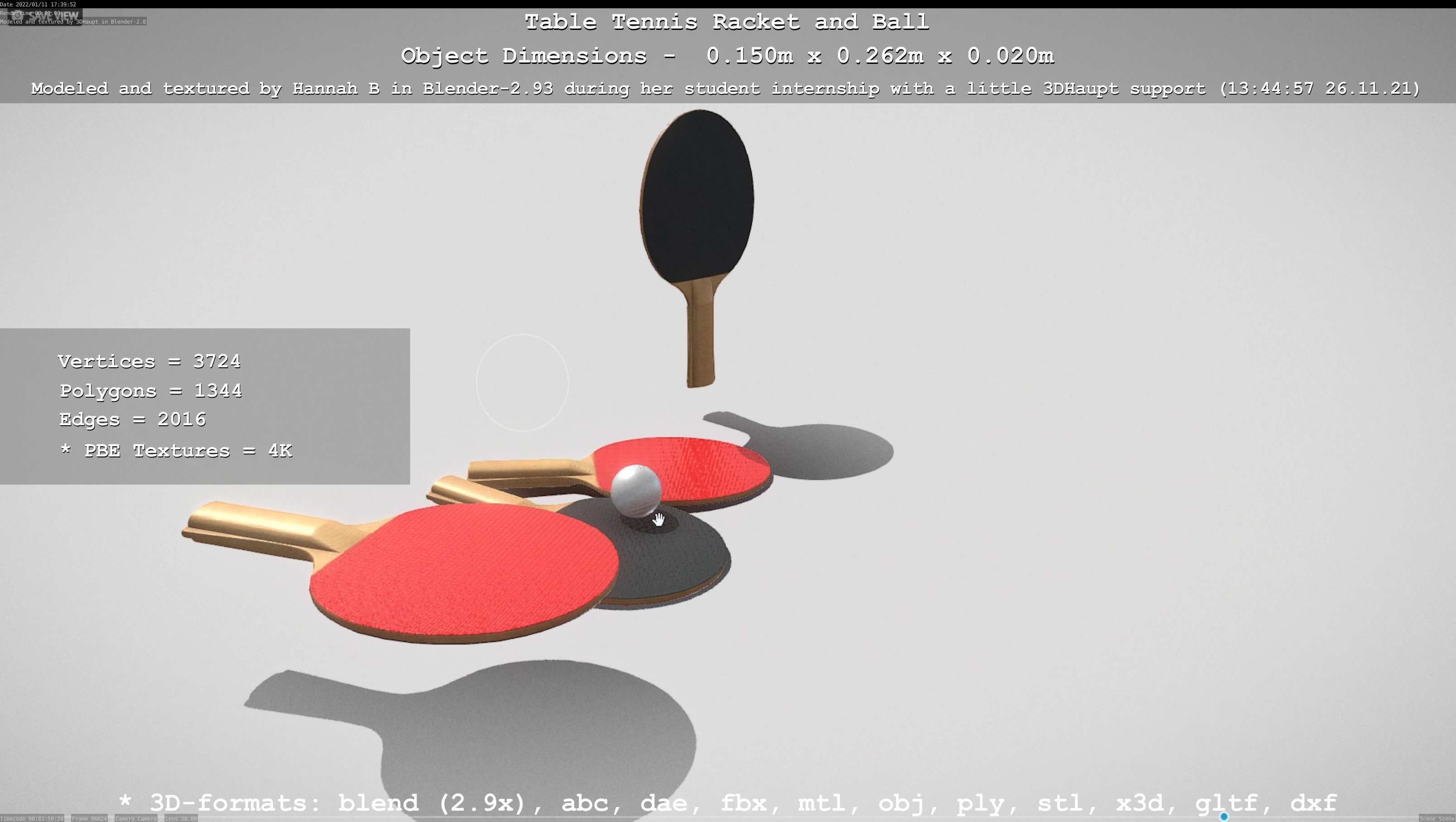 Table Tennis Racket and Ball Low-poly 3D model_26