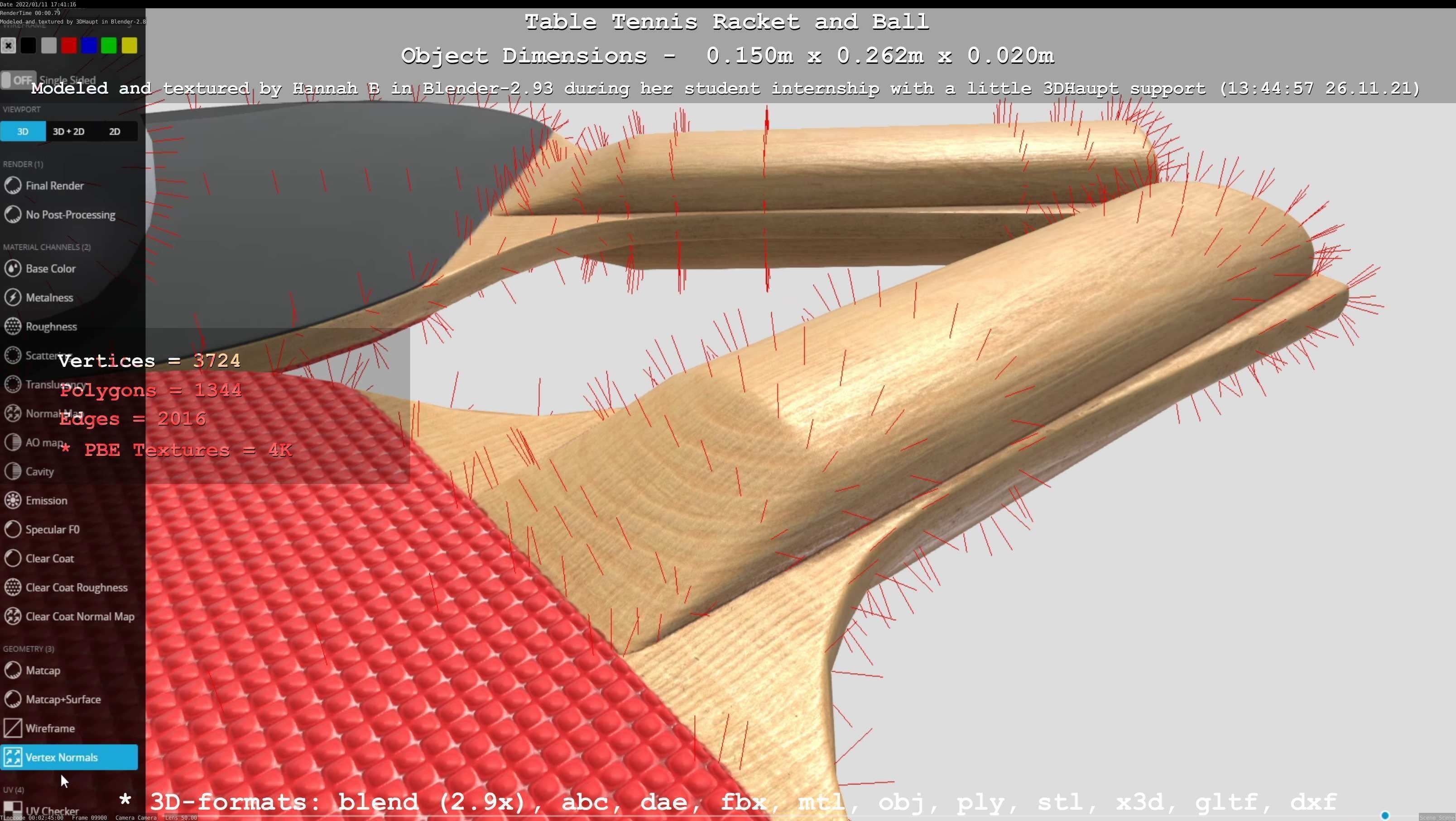 Table Tennis Racket and Ball Low-poly 3D model_39