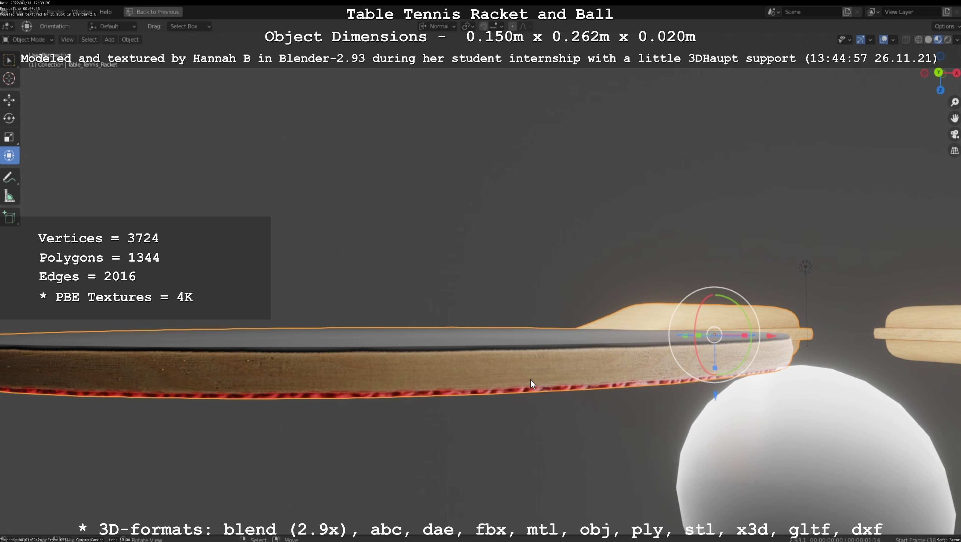 Table Tennis Racket and Ball Low-poly 3D model_63
