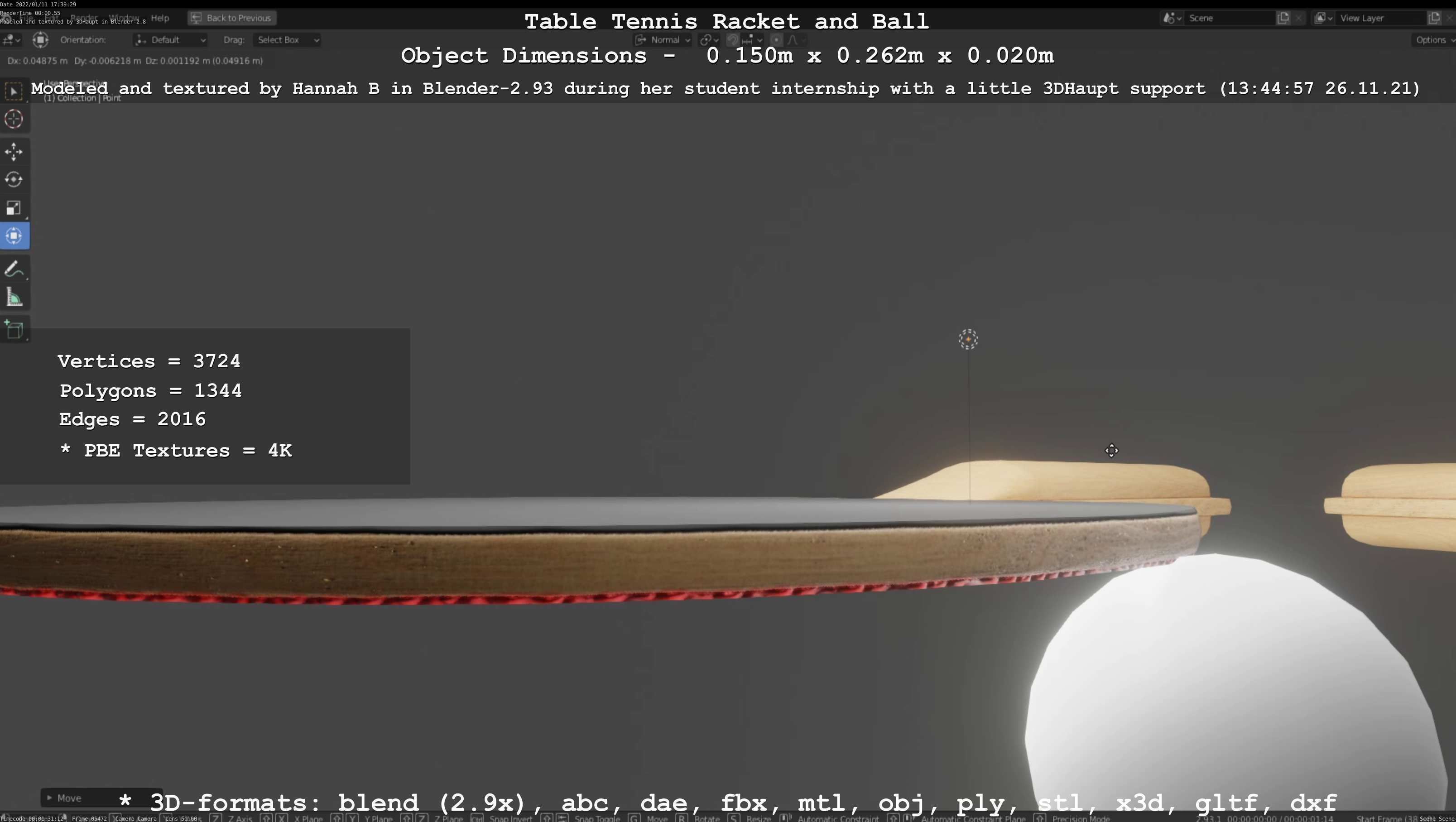 Table Tennis Racket and Ball Low-poly 3D model_138