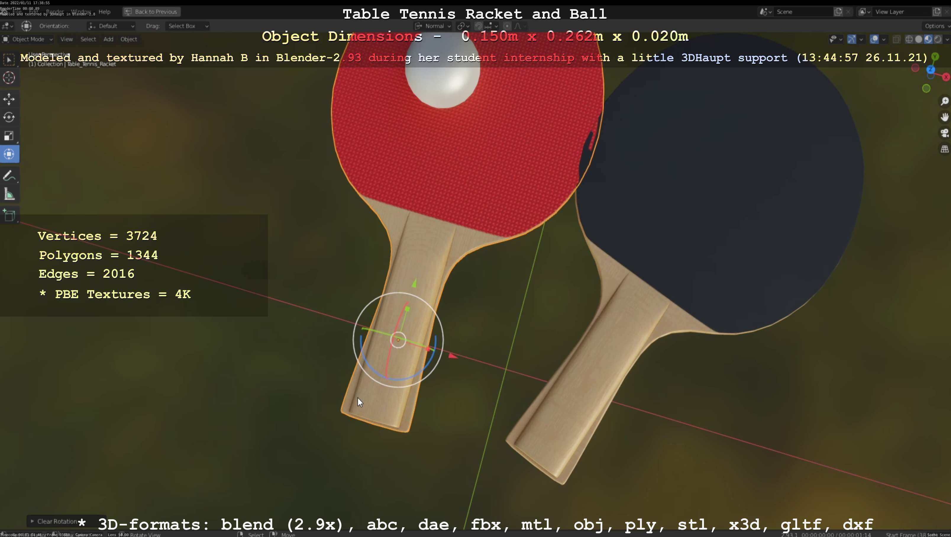Table Tennis Racket and Ball Low-poly 3D model_61