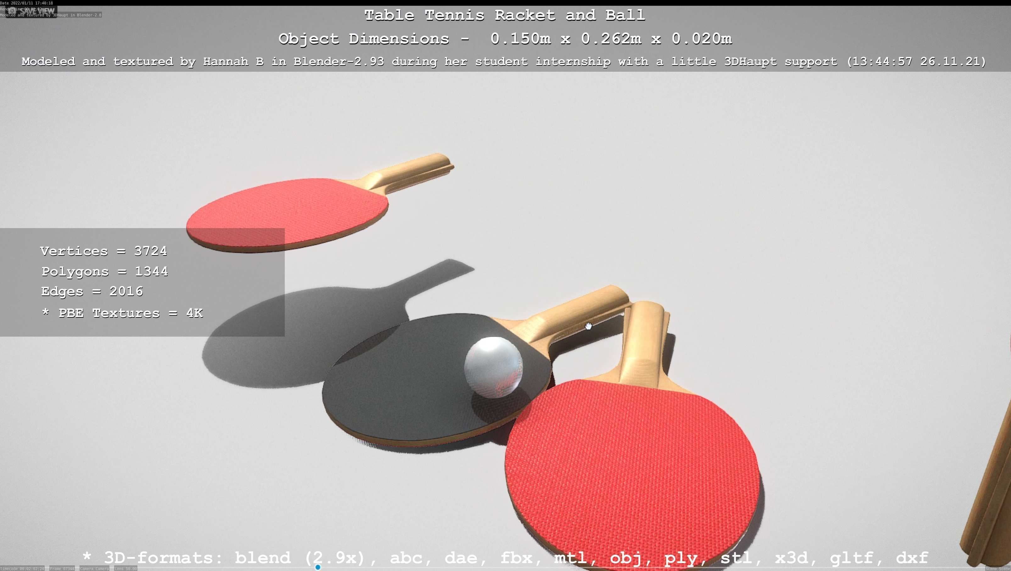 Table Tennis Racket and Ball Low-poly 3D model_31