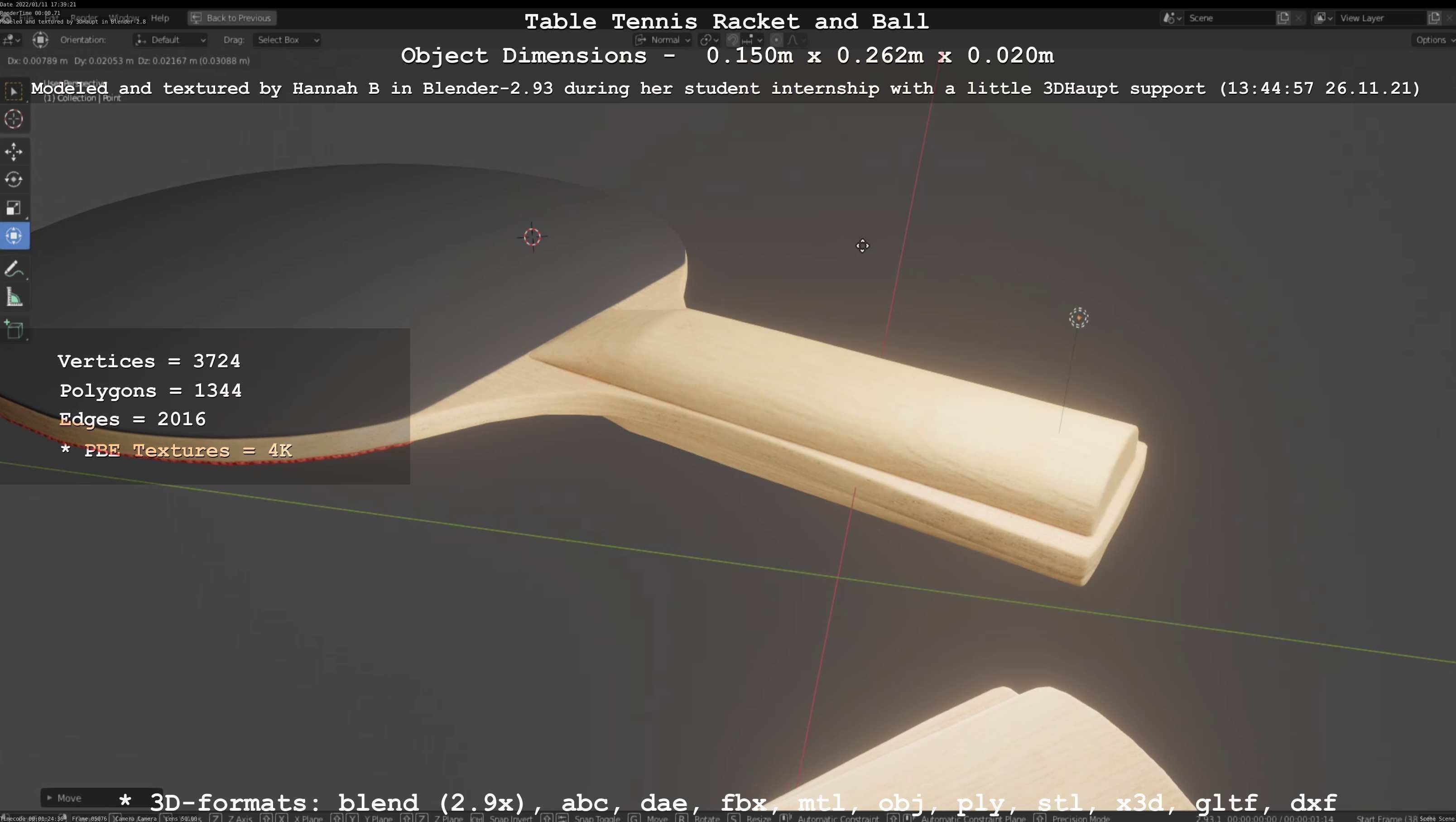 Table Tennis Racket and Ball Low-poly 3D model_106