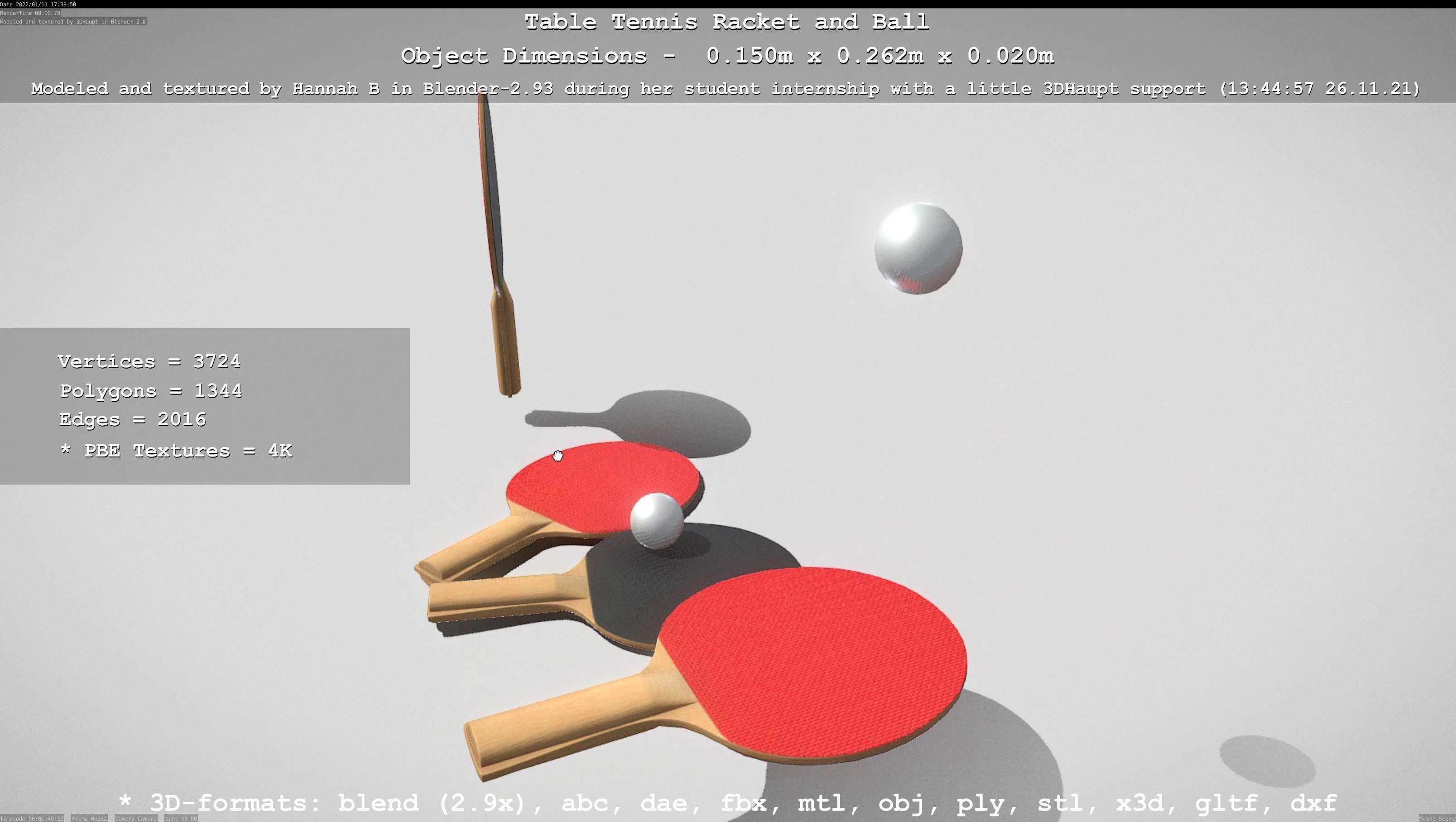 Table Tennis Racket and Ball Low-poly 3D model_25